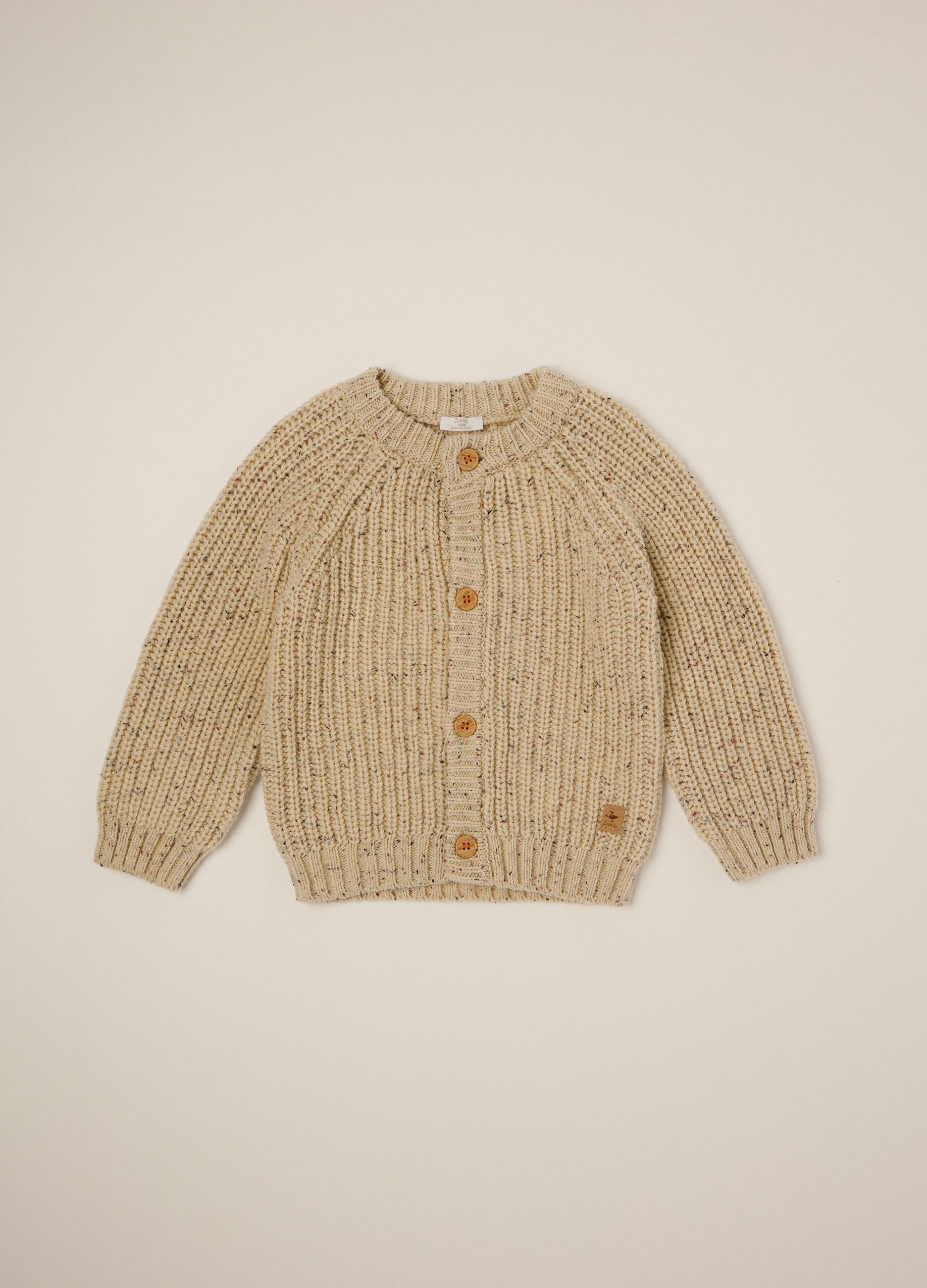 Cardigan beige per neonato in cotone e lana_0