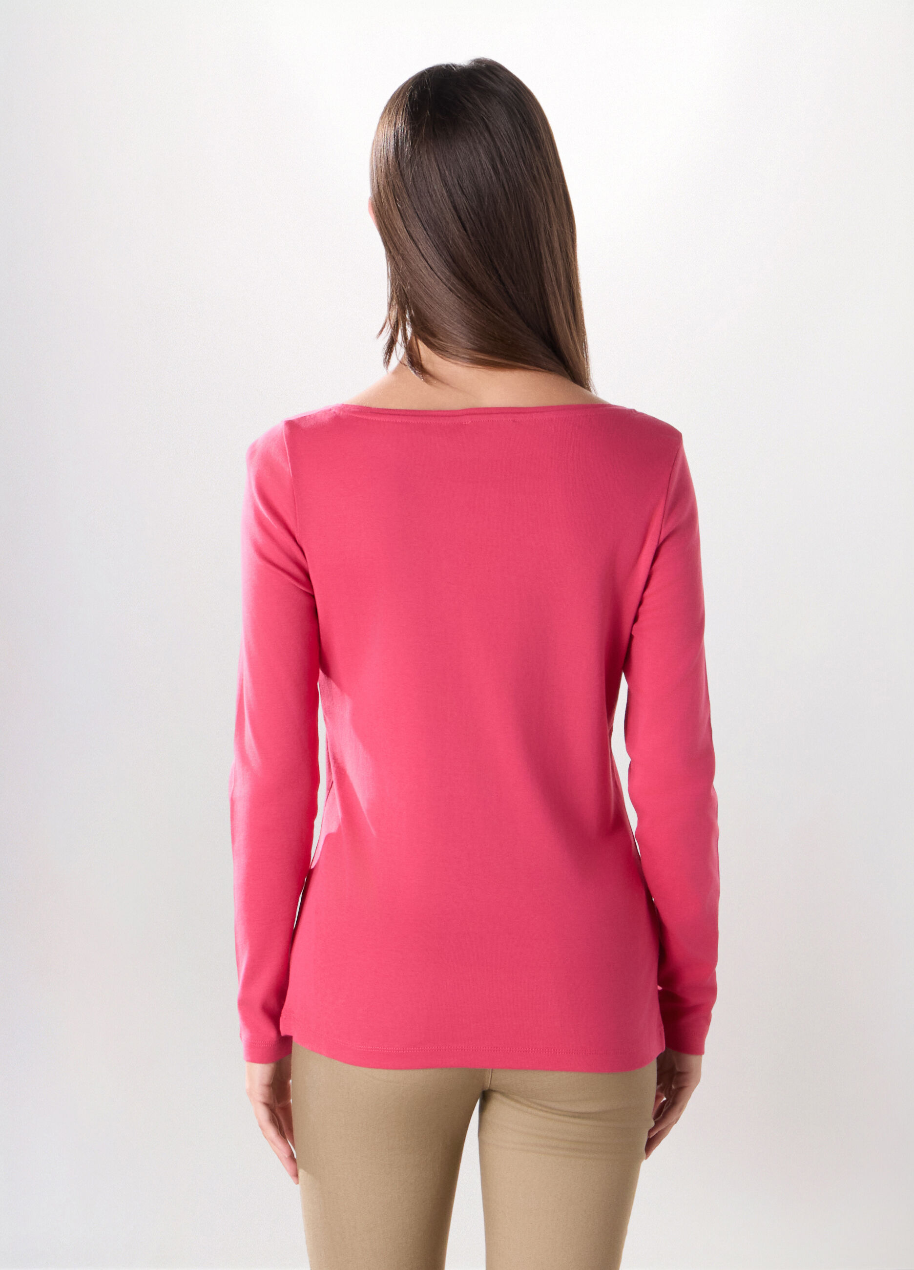 T-shirt in costina di puro cotone donna_1