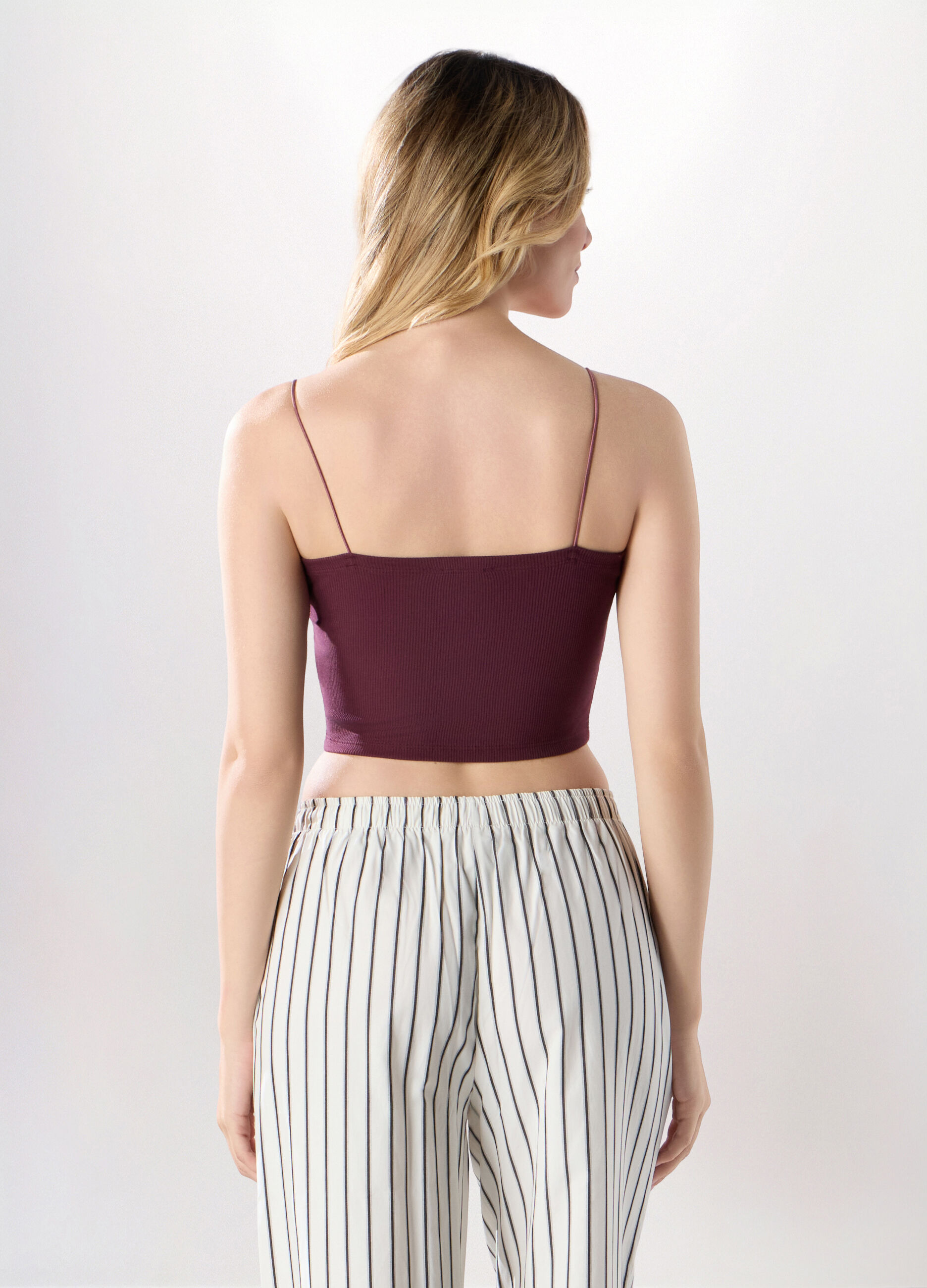 Top a fascia in costina di cotone stretch donna_1