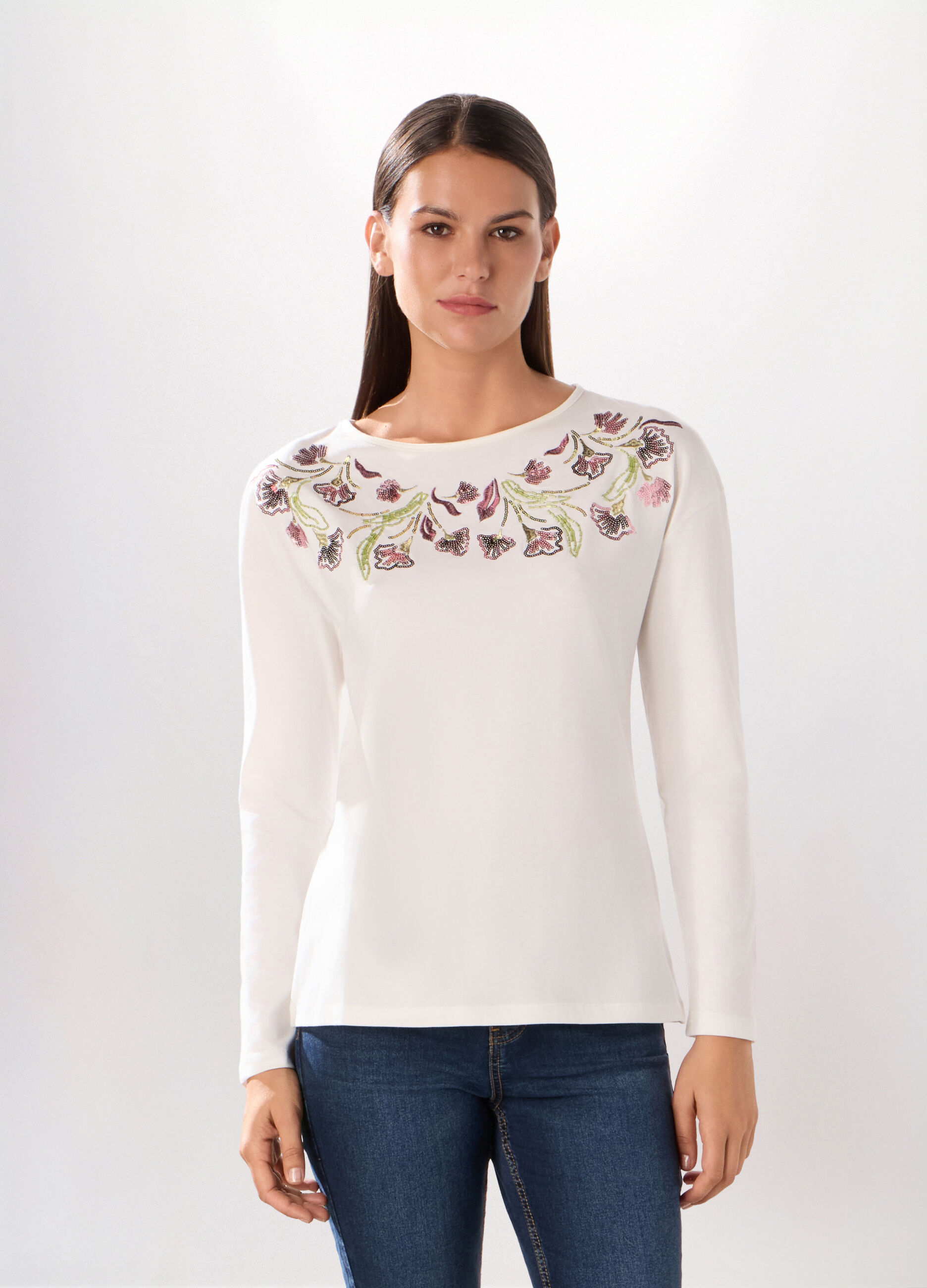 T-shirt in jersey di cotone stretch donna_0