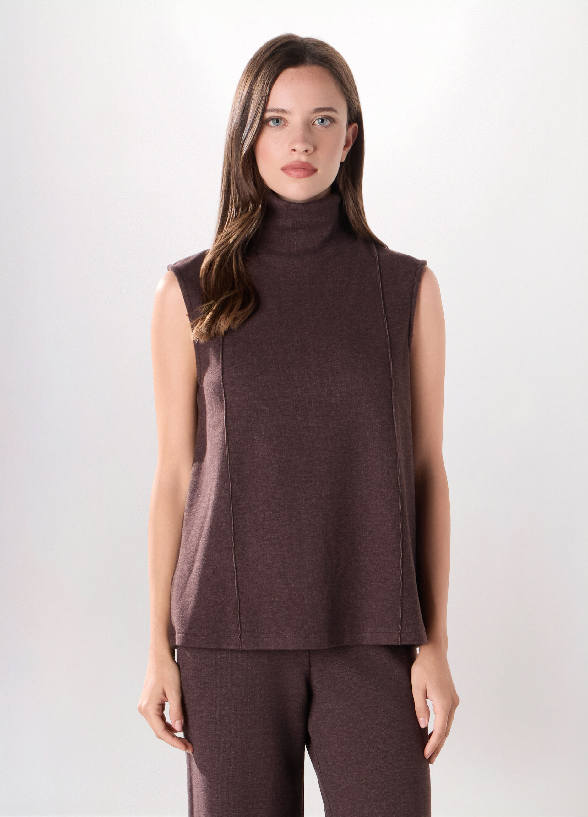Tricot smanicato misto viscosa donna_0