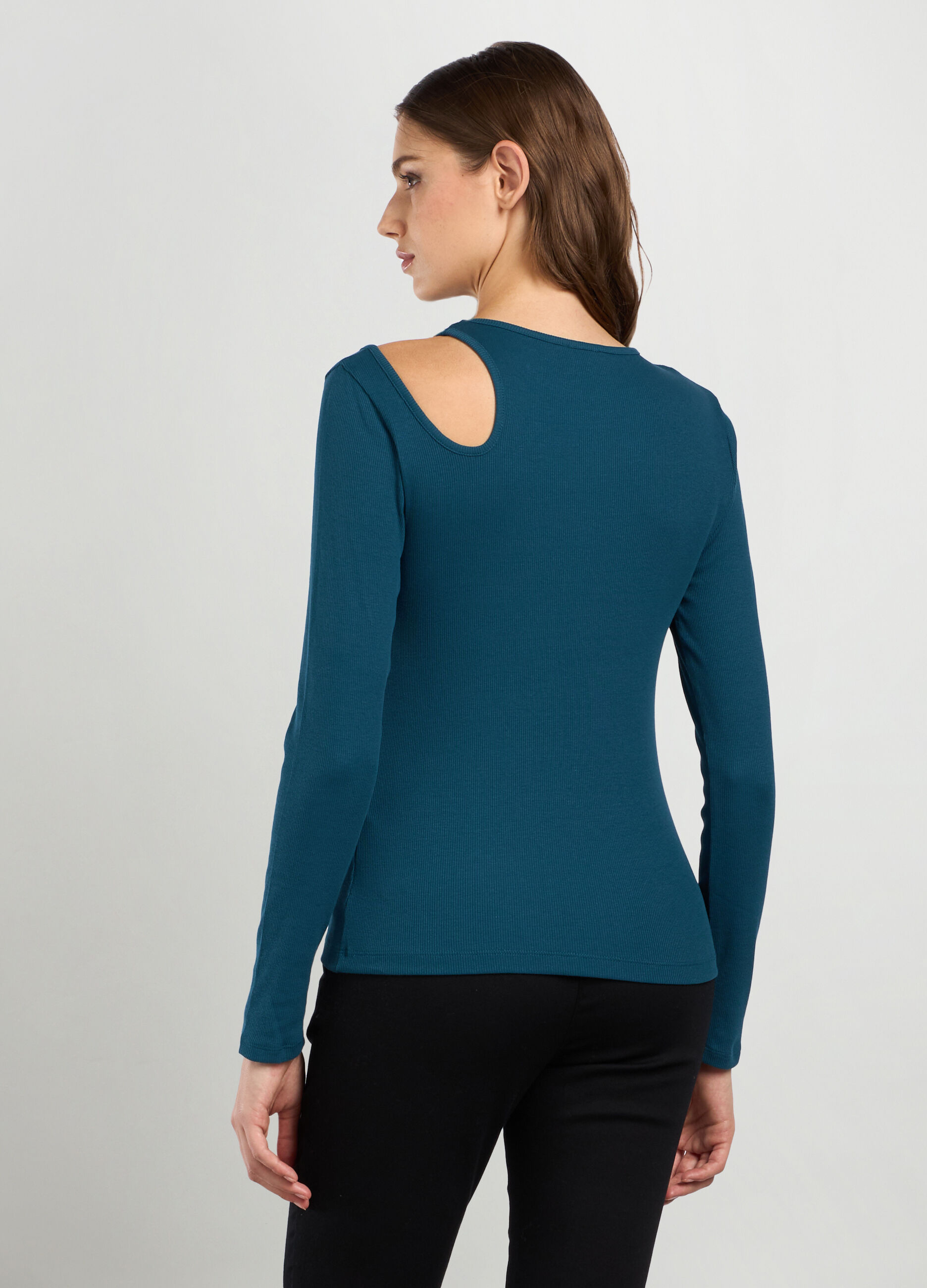 T-shirt in costina di cotone stretch donna_1