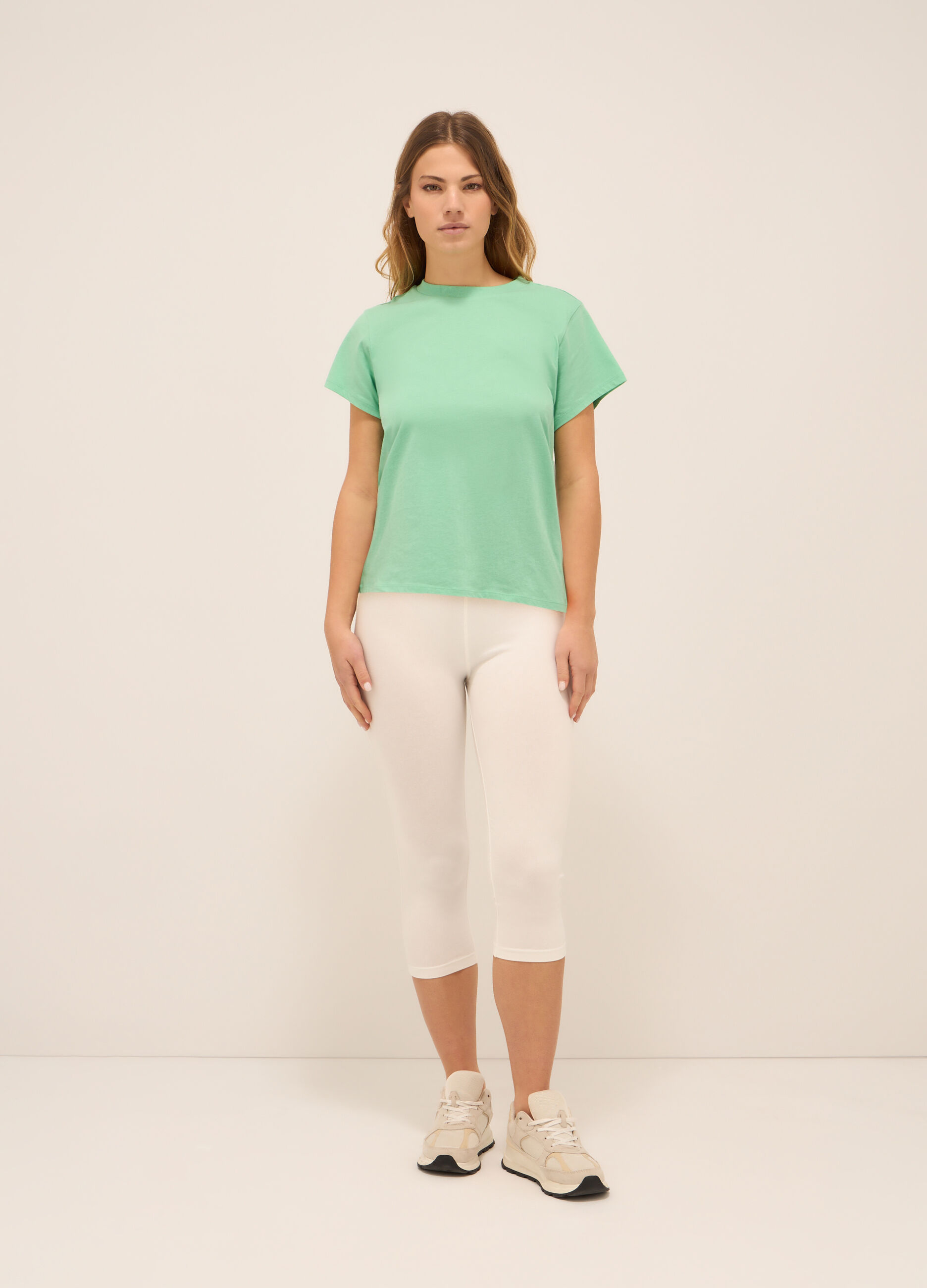 Leggings capri in jersey di cotone stretch donna_0