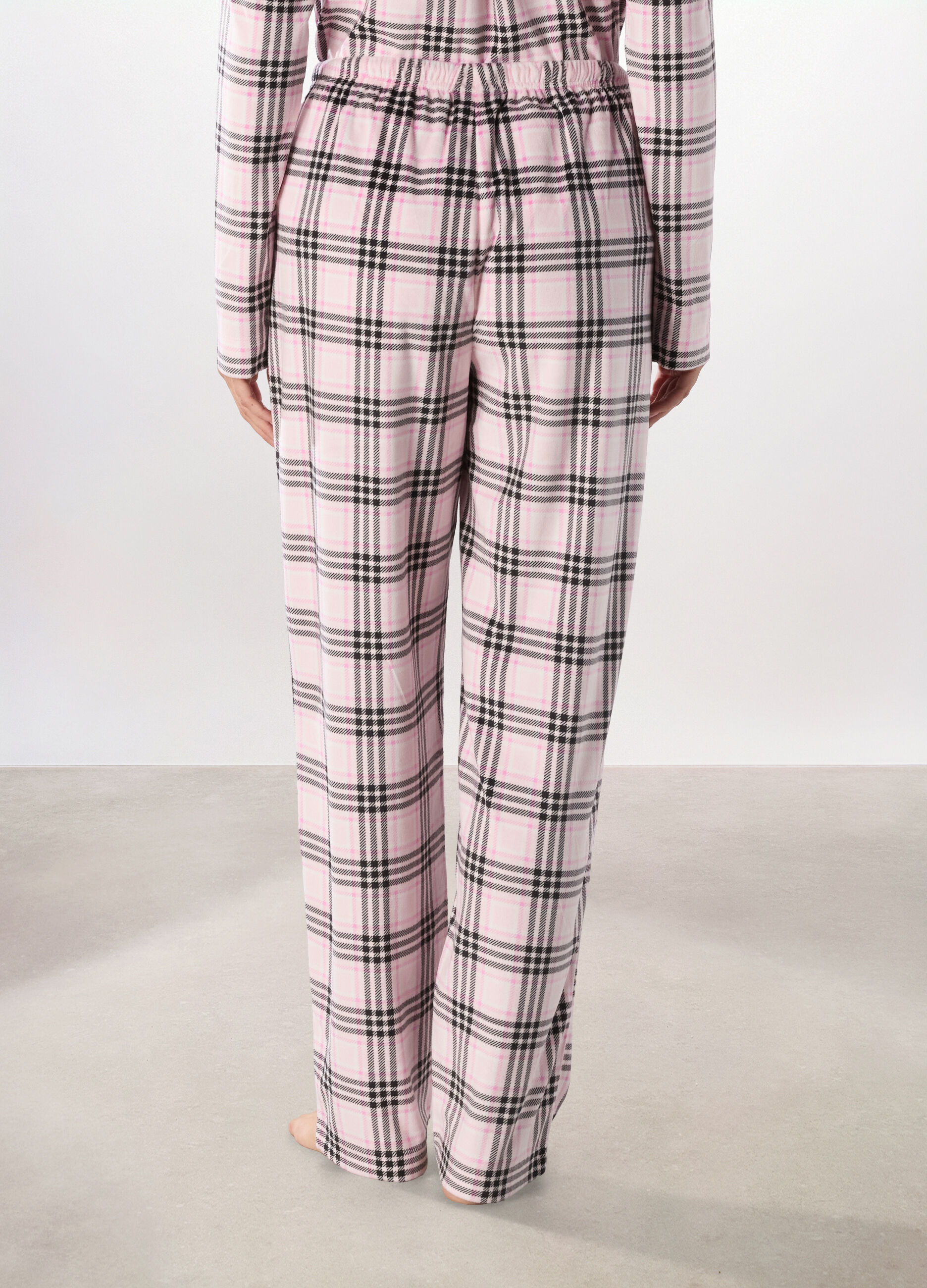 Pantalone pigiama lungo in velours a quadri donna_2