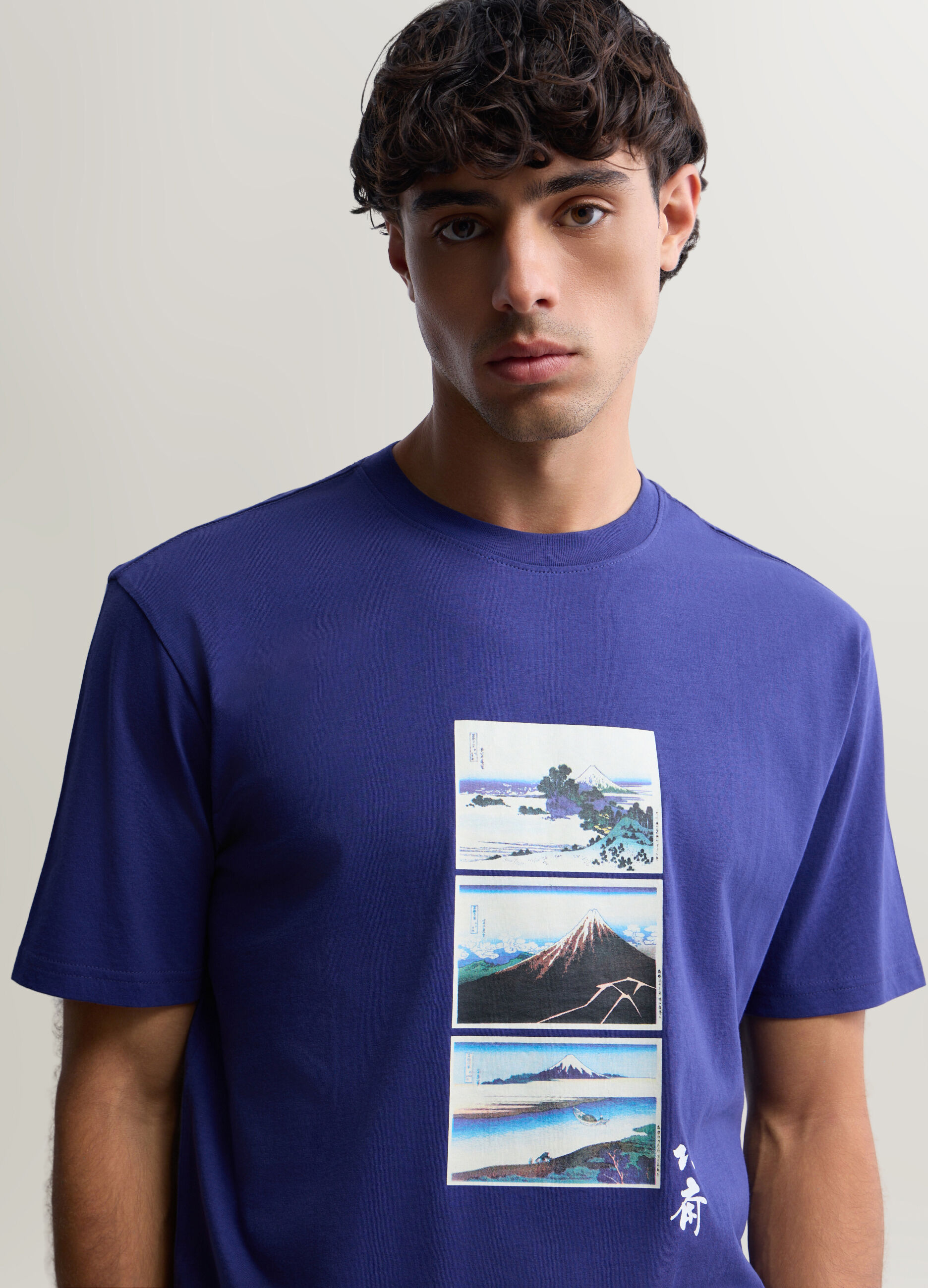 T-shirt girocollo in cotone con stampa Hokusai uomo_2