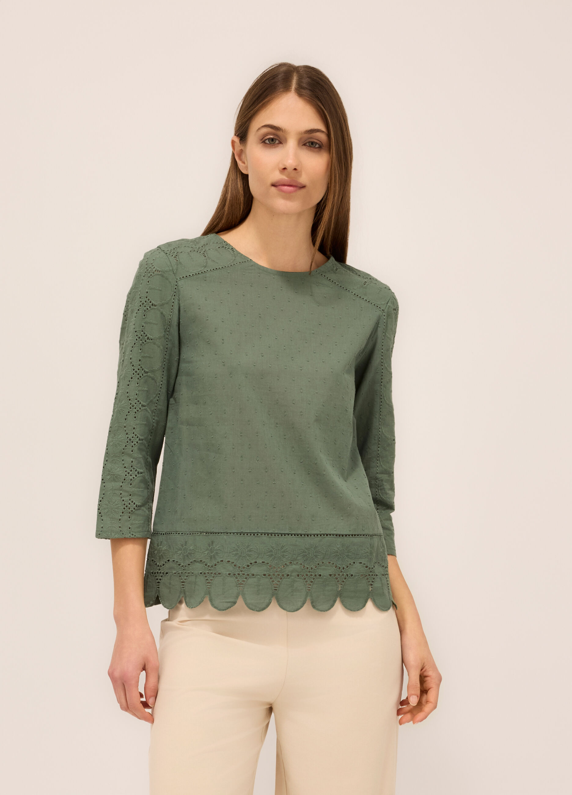 T-shirt in puro cotone sangallo donna_0