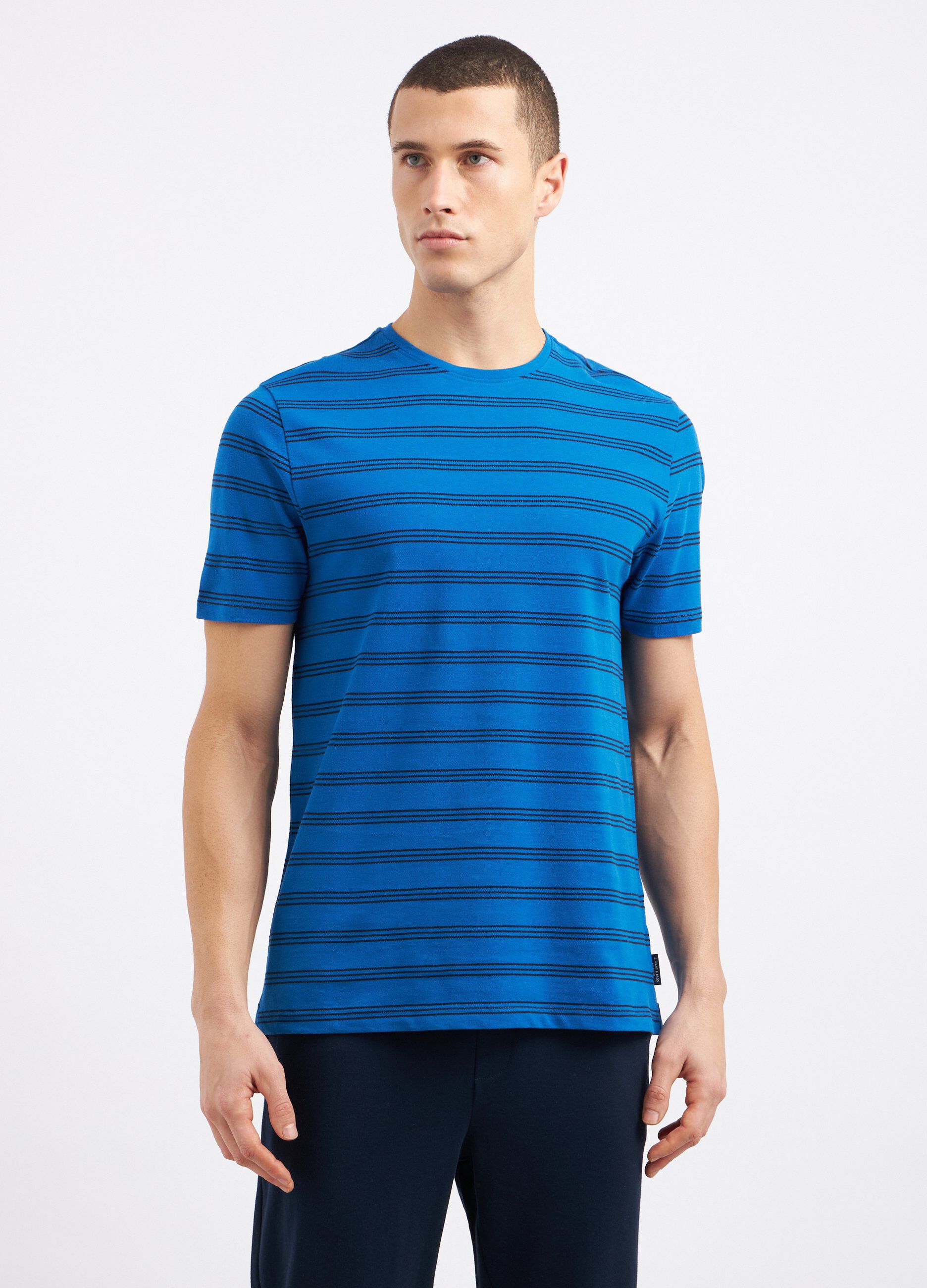T-shirt rigata in puro cotone piquet uomo_0