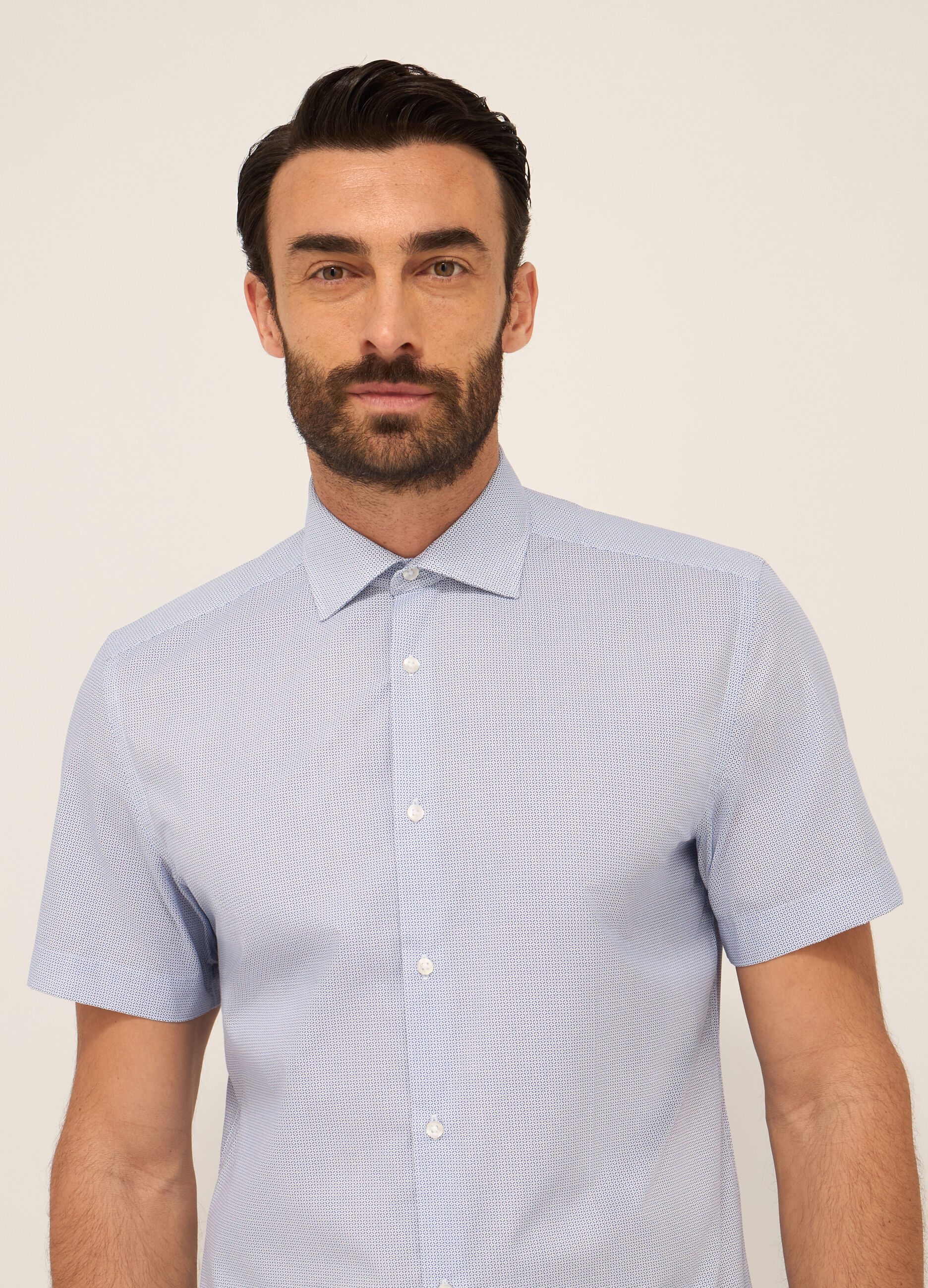 Camicia a maniche corte con micro-motivo uomo_2