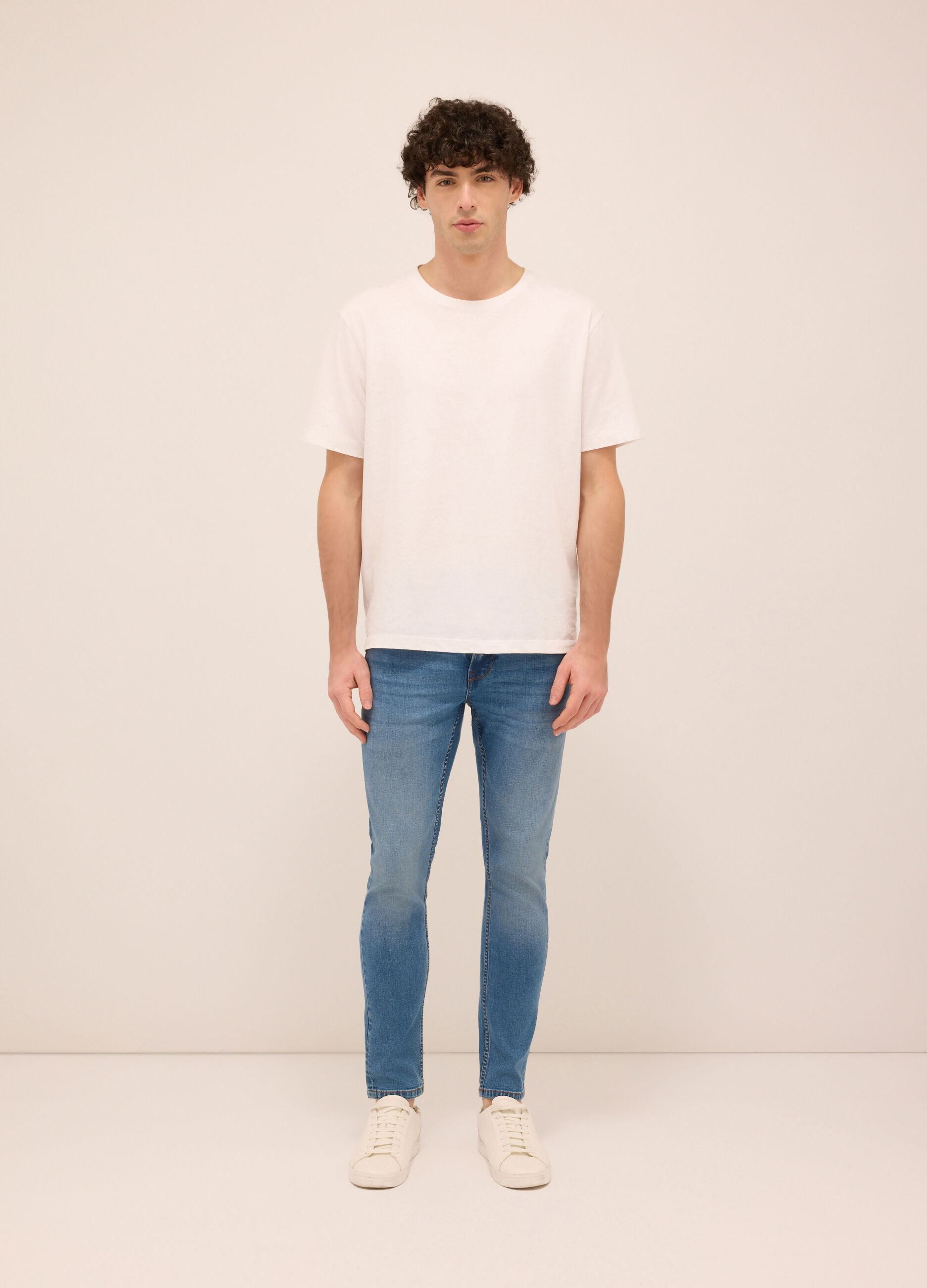 Jeans 5 tasche slim fit in denim di cotone stretch_0