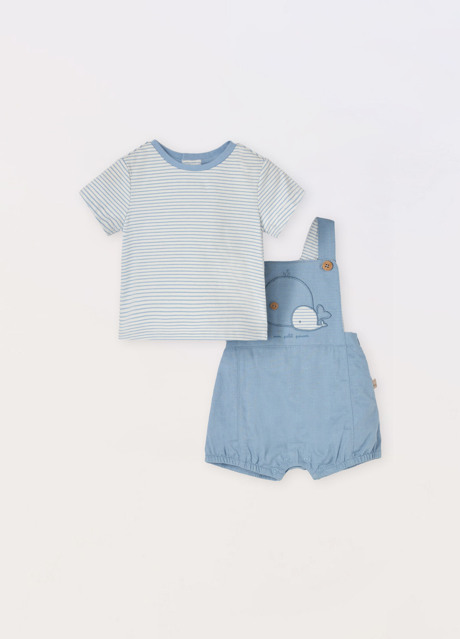Set t-shirt + salopette in misto lino neonato_0