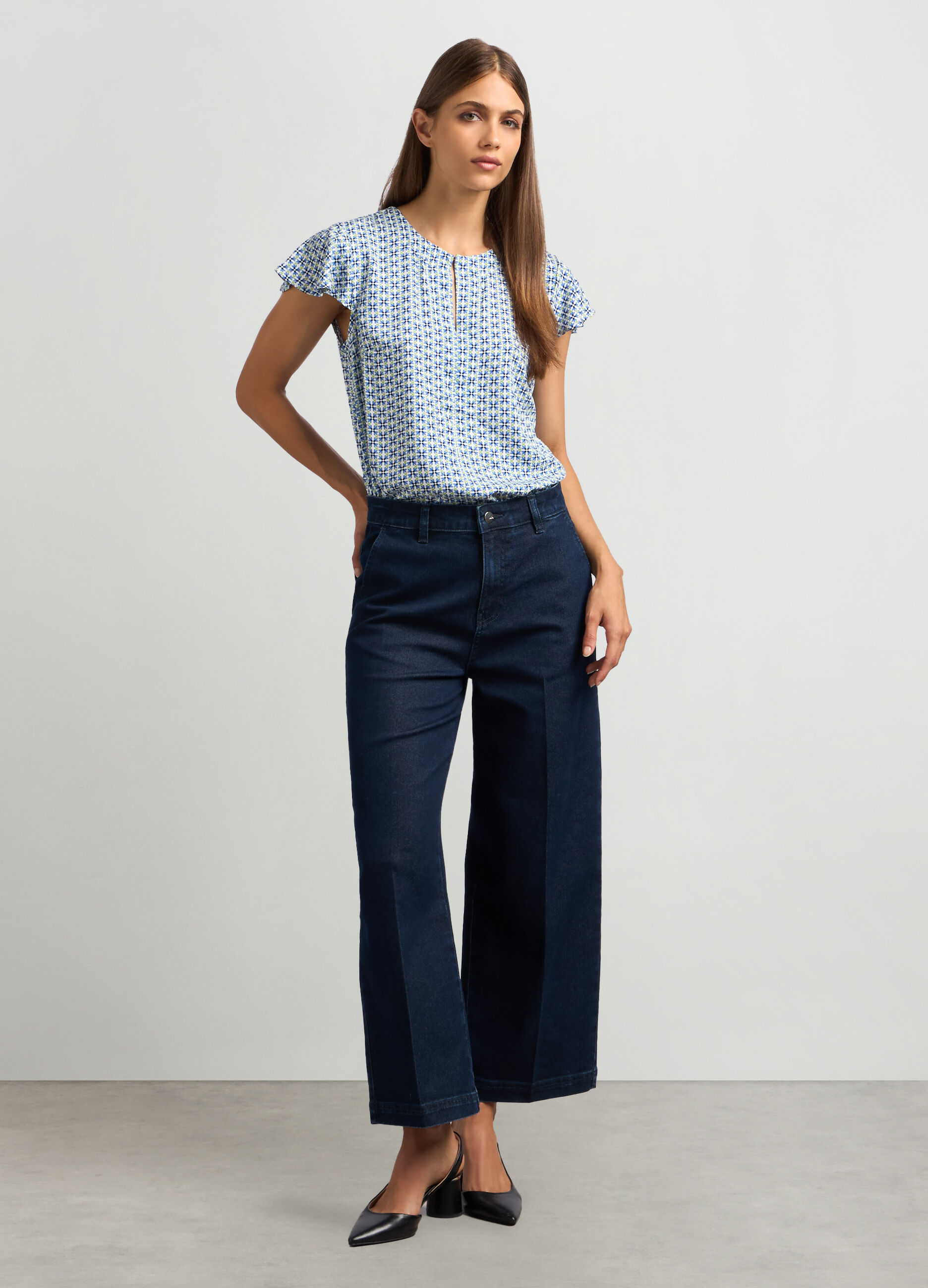 Pantaloni in denim di cotone stretch donna_0