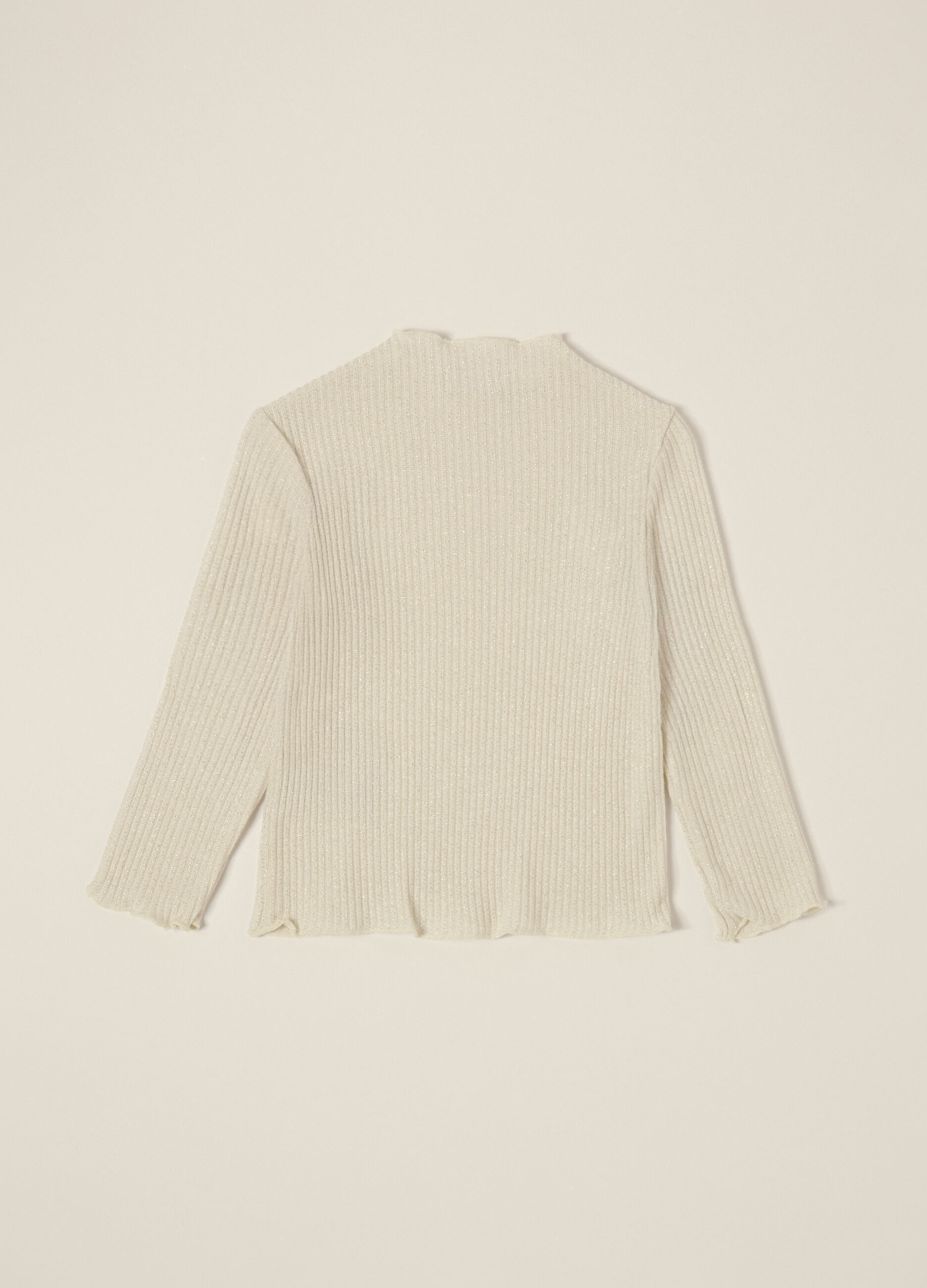 Maglia beige a costine con fibre metalliche_1