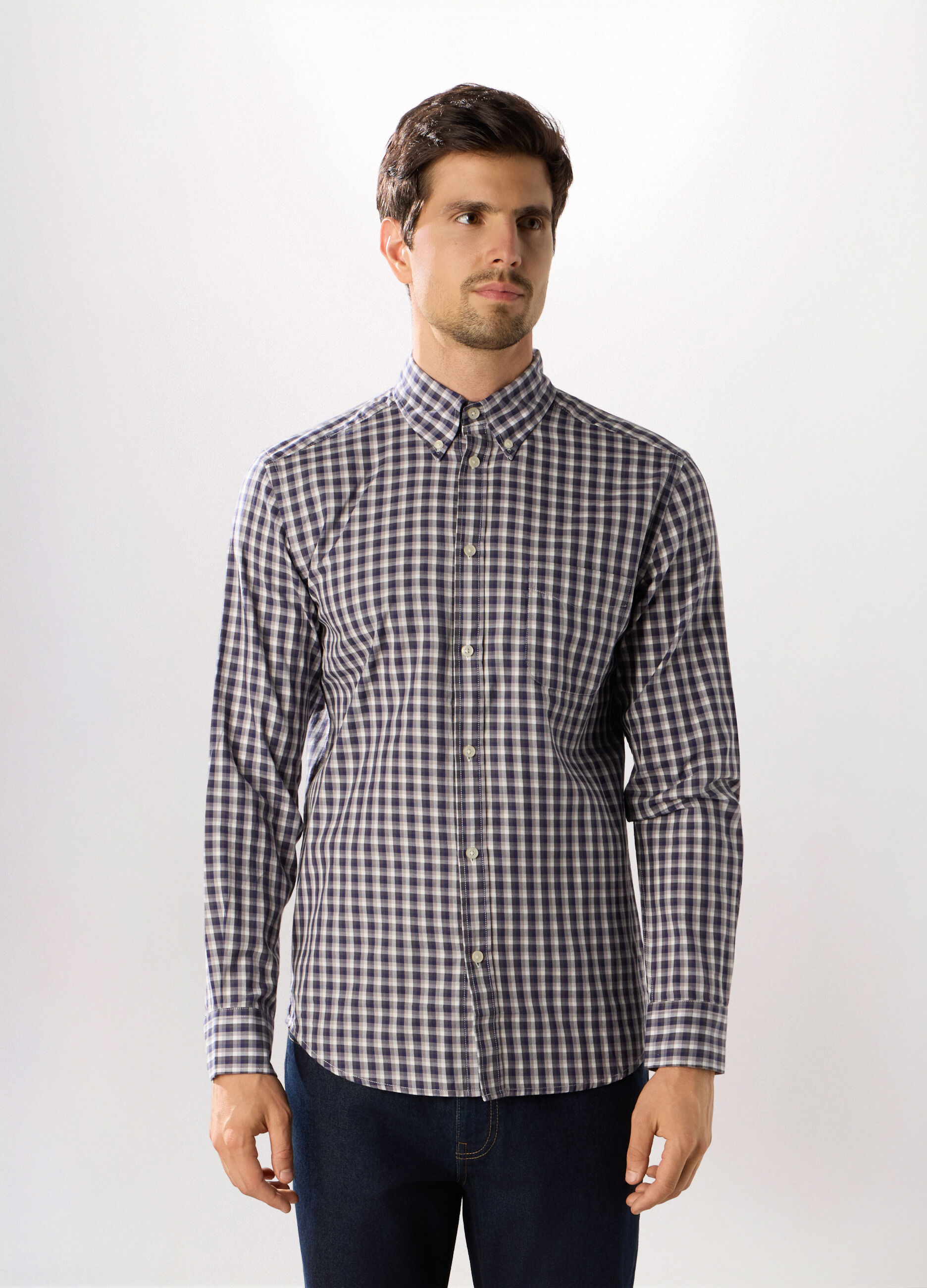 Camicia regular button-down a quadretti uomo_0