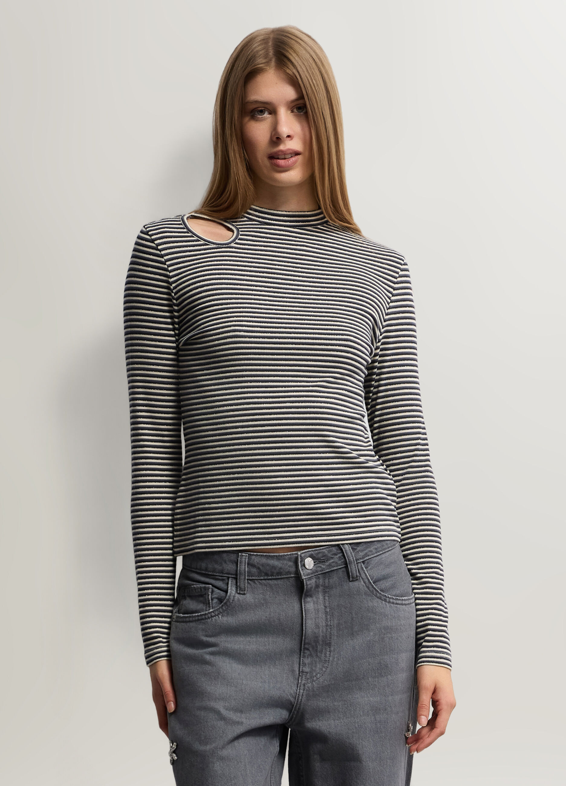 T-shirt girocollo in costina donna_0