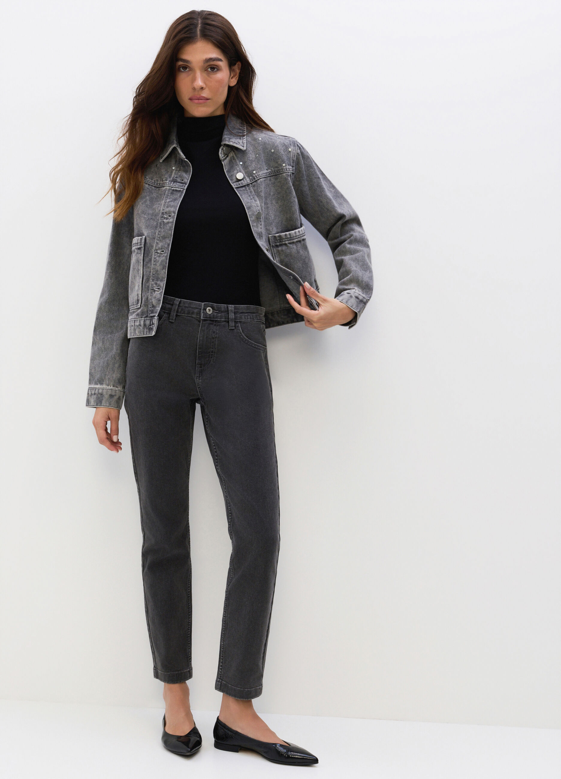 Pantaloni Slim Fit in denim stretch misto cotone donna_0