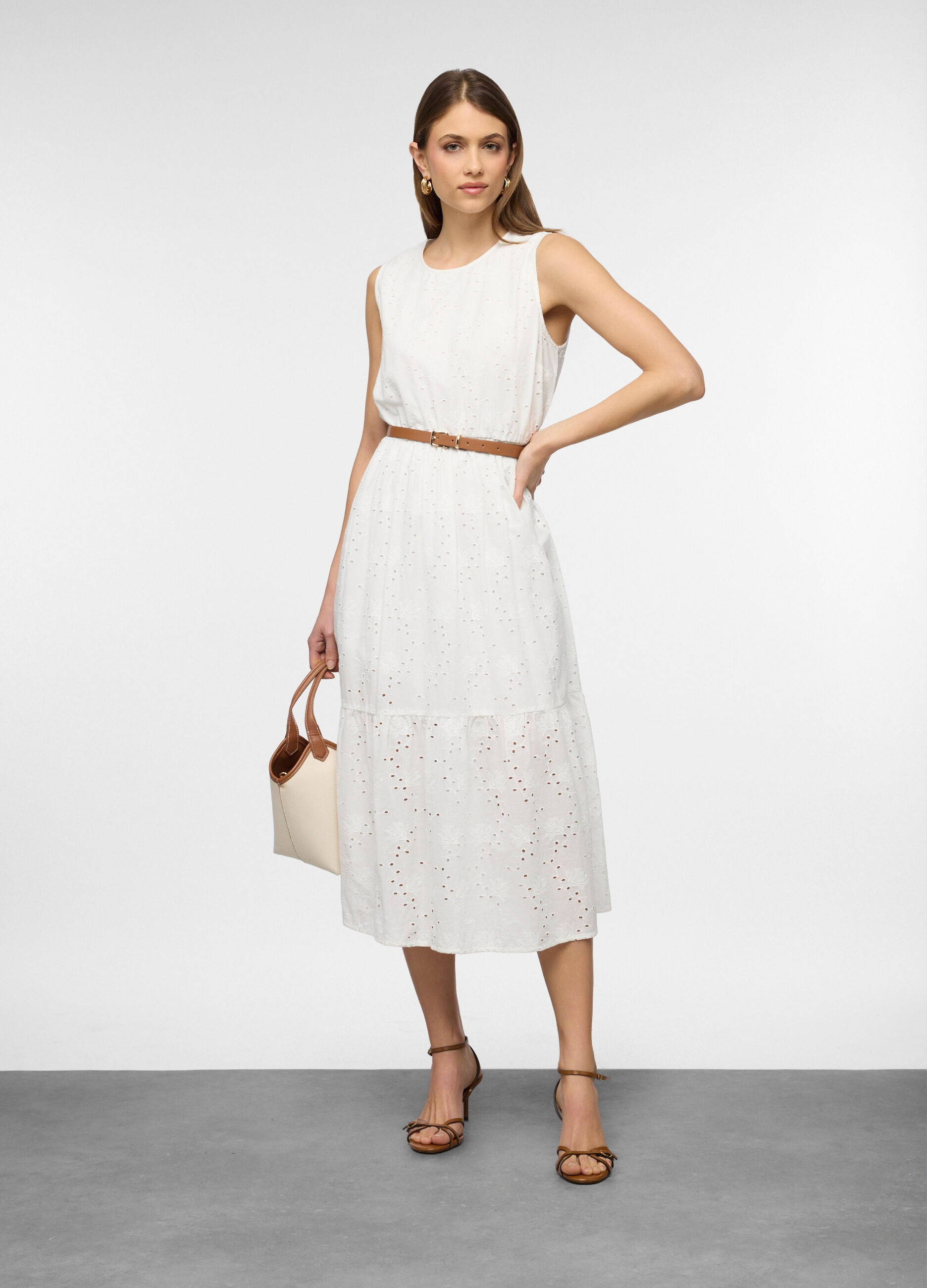 Abito lungo a balze in puro cotone donna_0