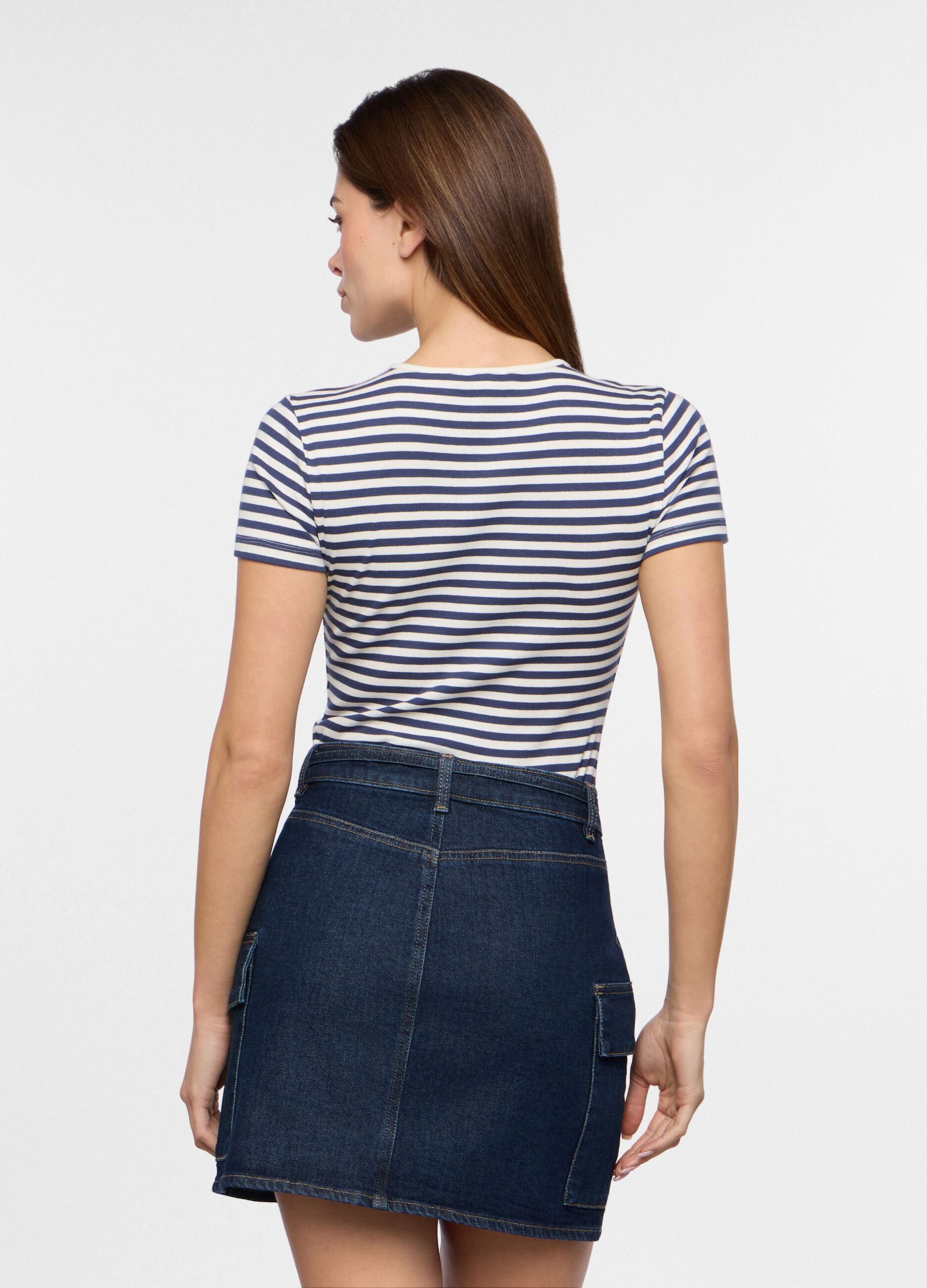 T-shirt in costina di cotone stretch donna_1