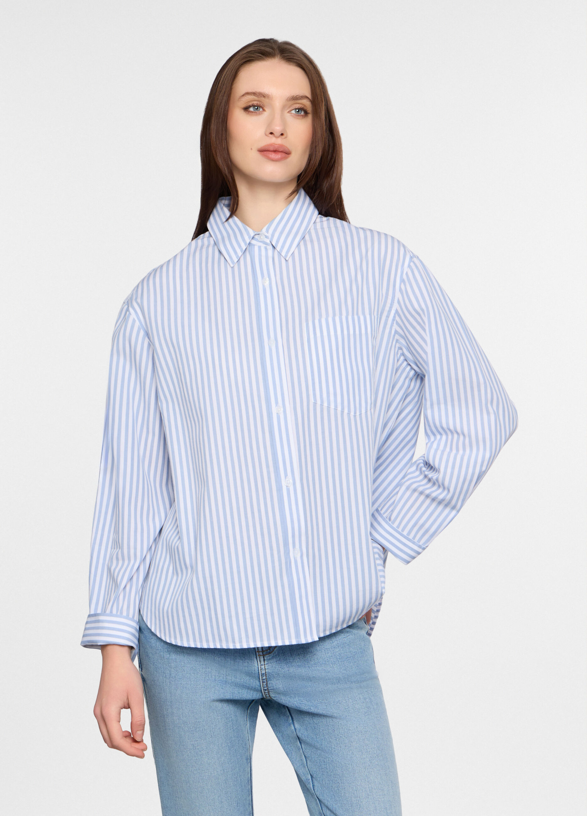Camicia regular fit con colletto alla francese in popeline donna_0