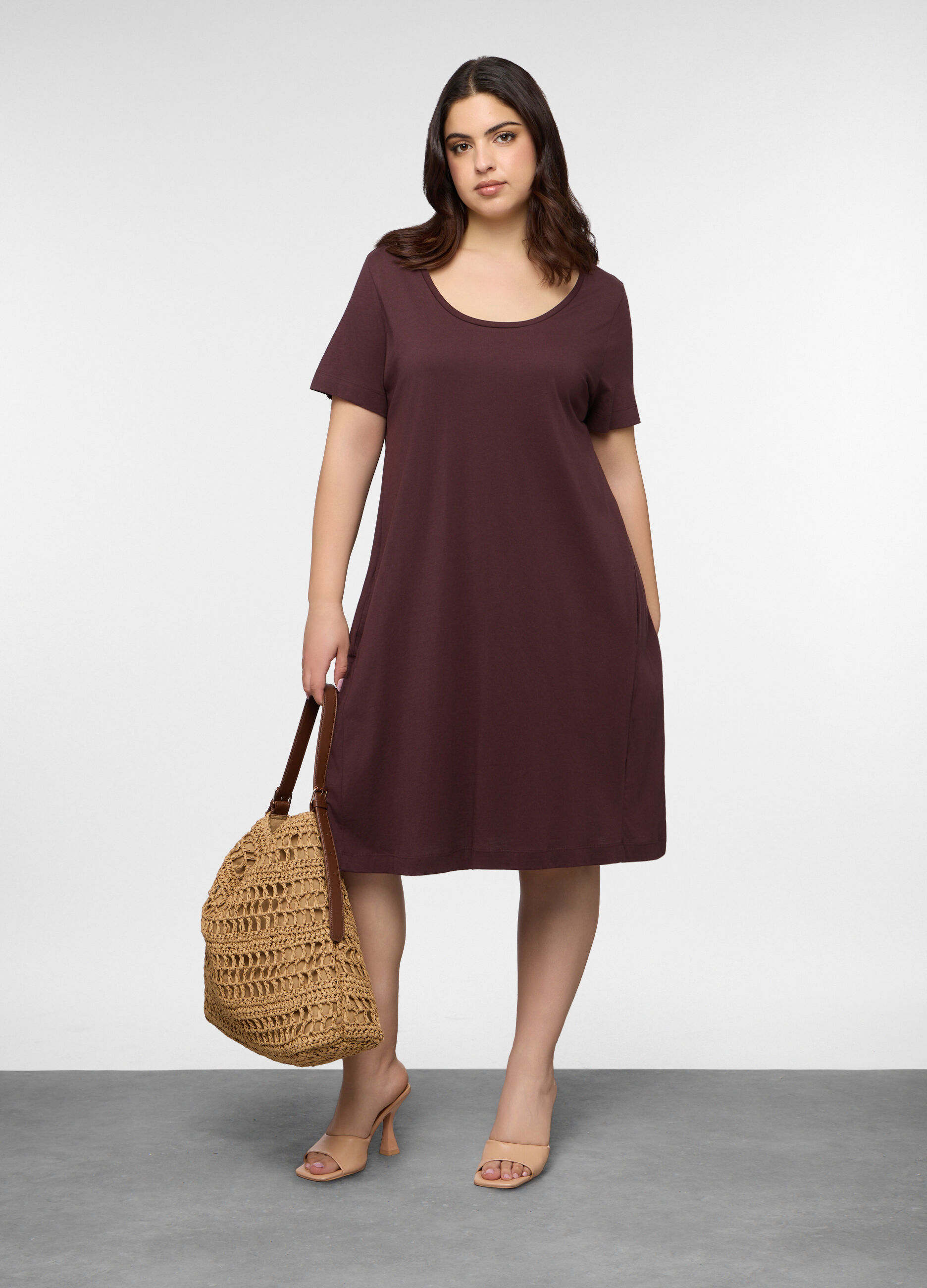 Abito corto girocollo in jersey di puro cotone donna curvy_0