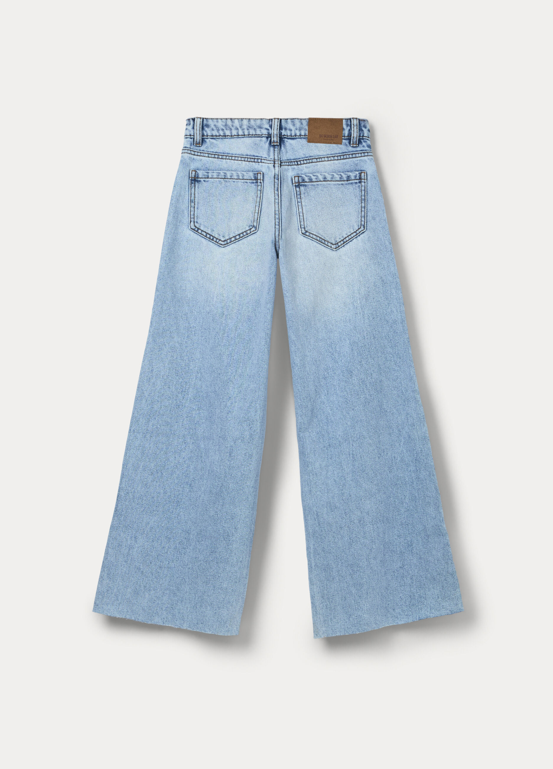 Pantaloni wide leg in denim misto cotone ragazza_1