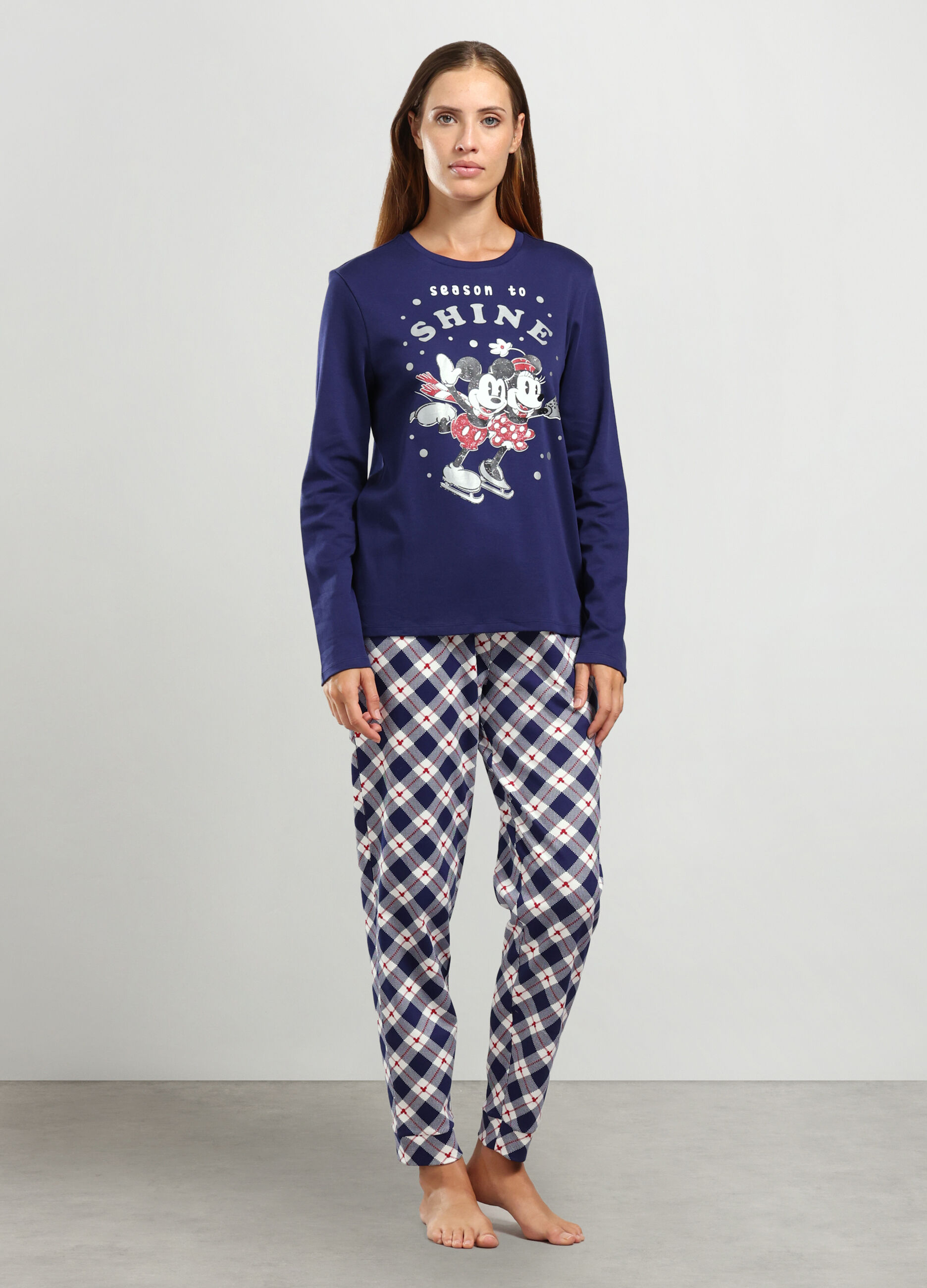 Set pigiama lungo in interlock di puro cotone donna