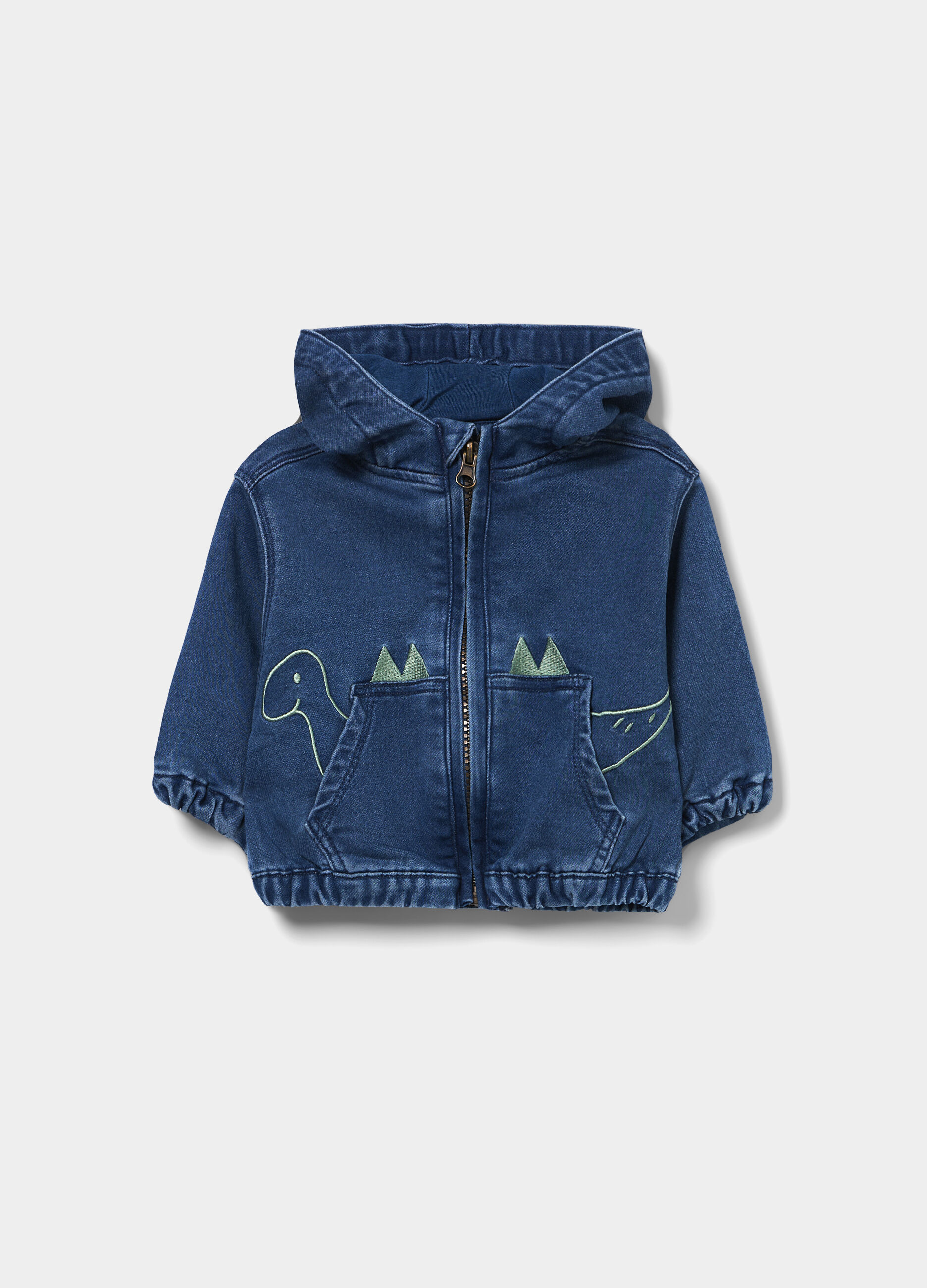 Giacca in french terry denim con cappuccio neonato_0