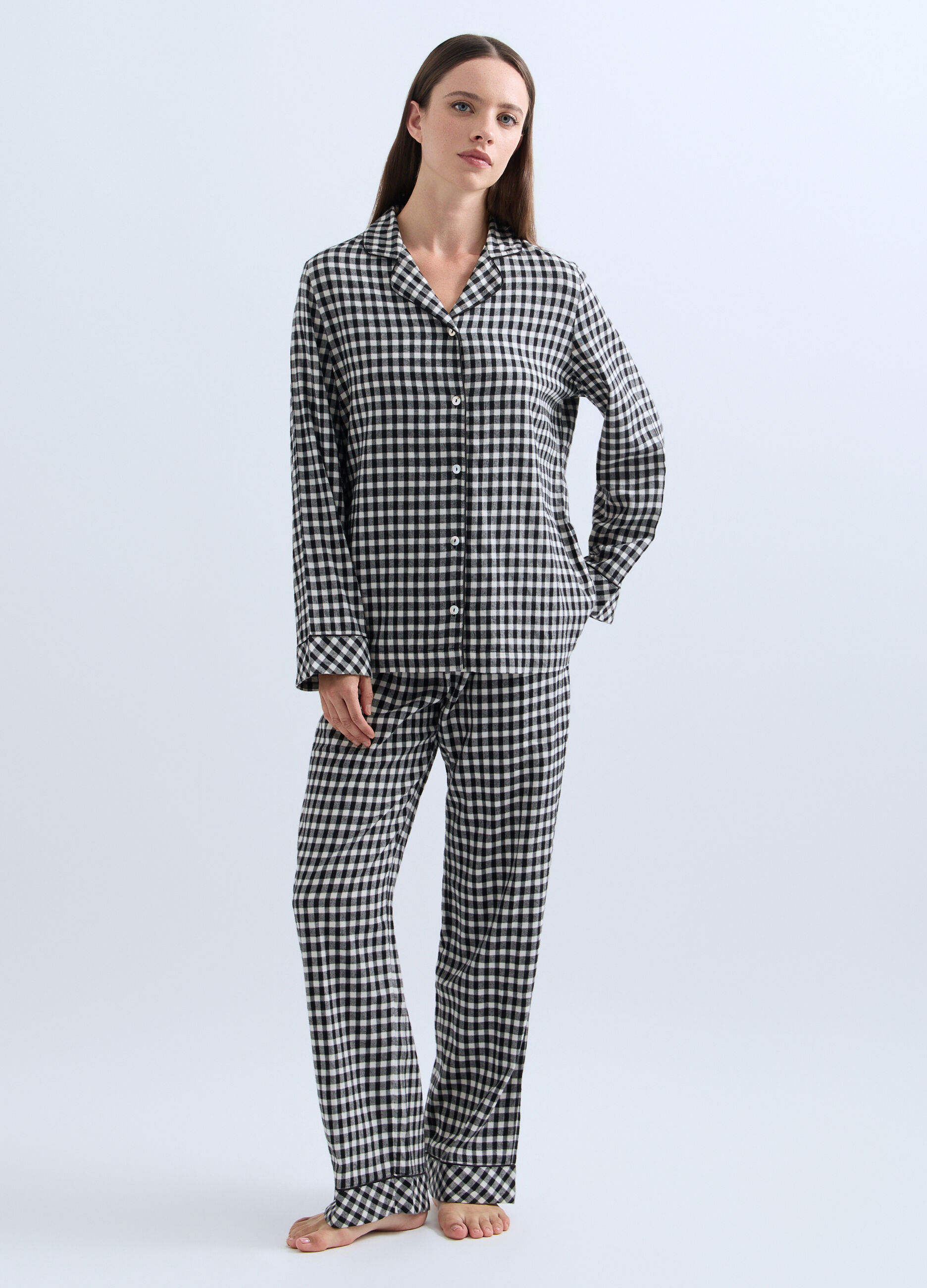 Set pigiama lungo in flanella misto cotone donna_0