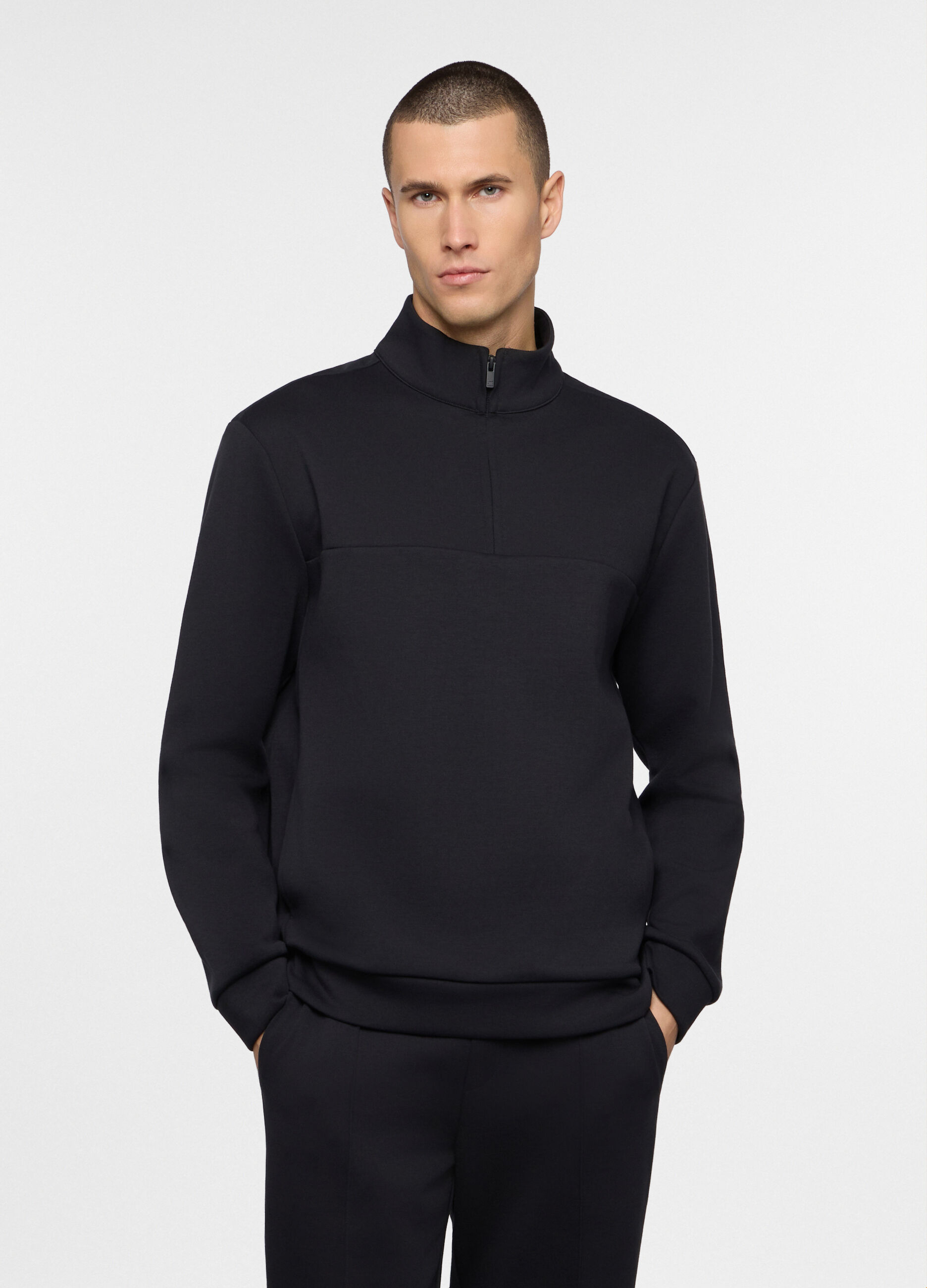 Felpa con mezza zip in interlock uomo_0