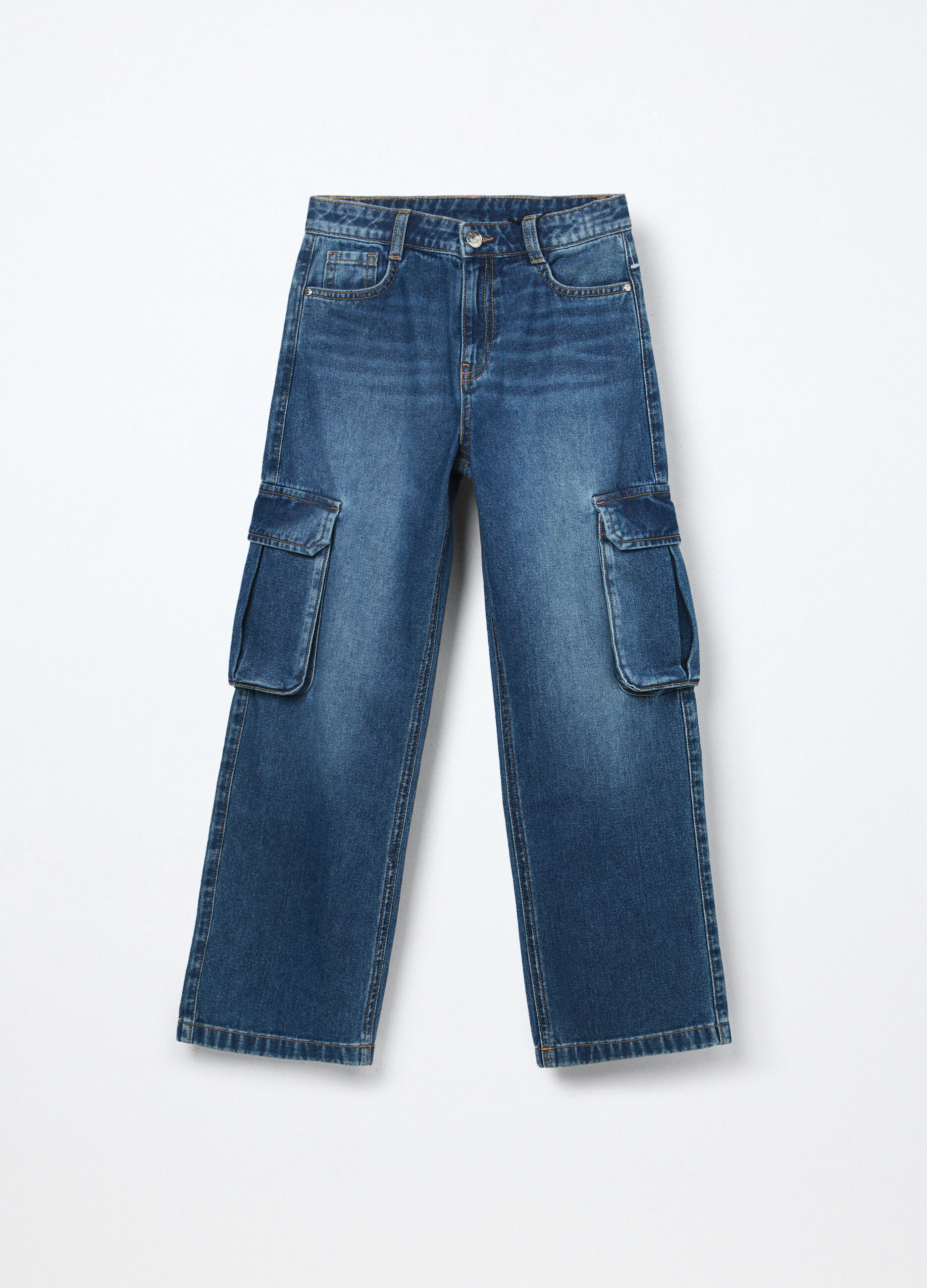 Pantaloni cargo in denim di puro cotone ragazza_0