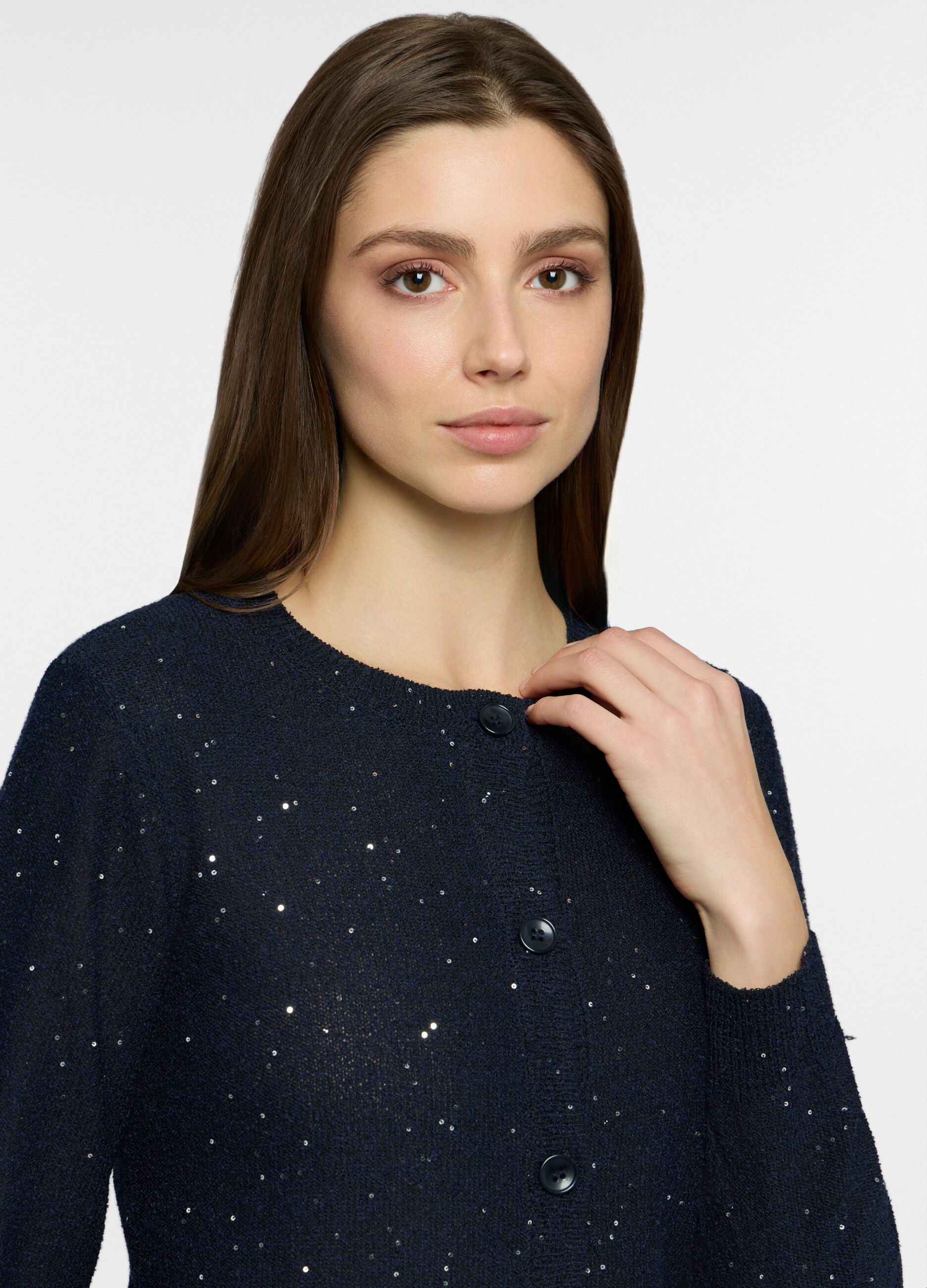 Cardigan girocollo in maglia rasata donna_2