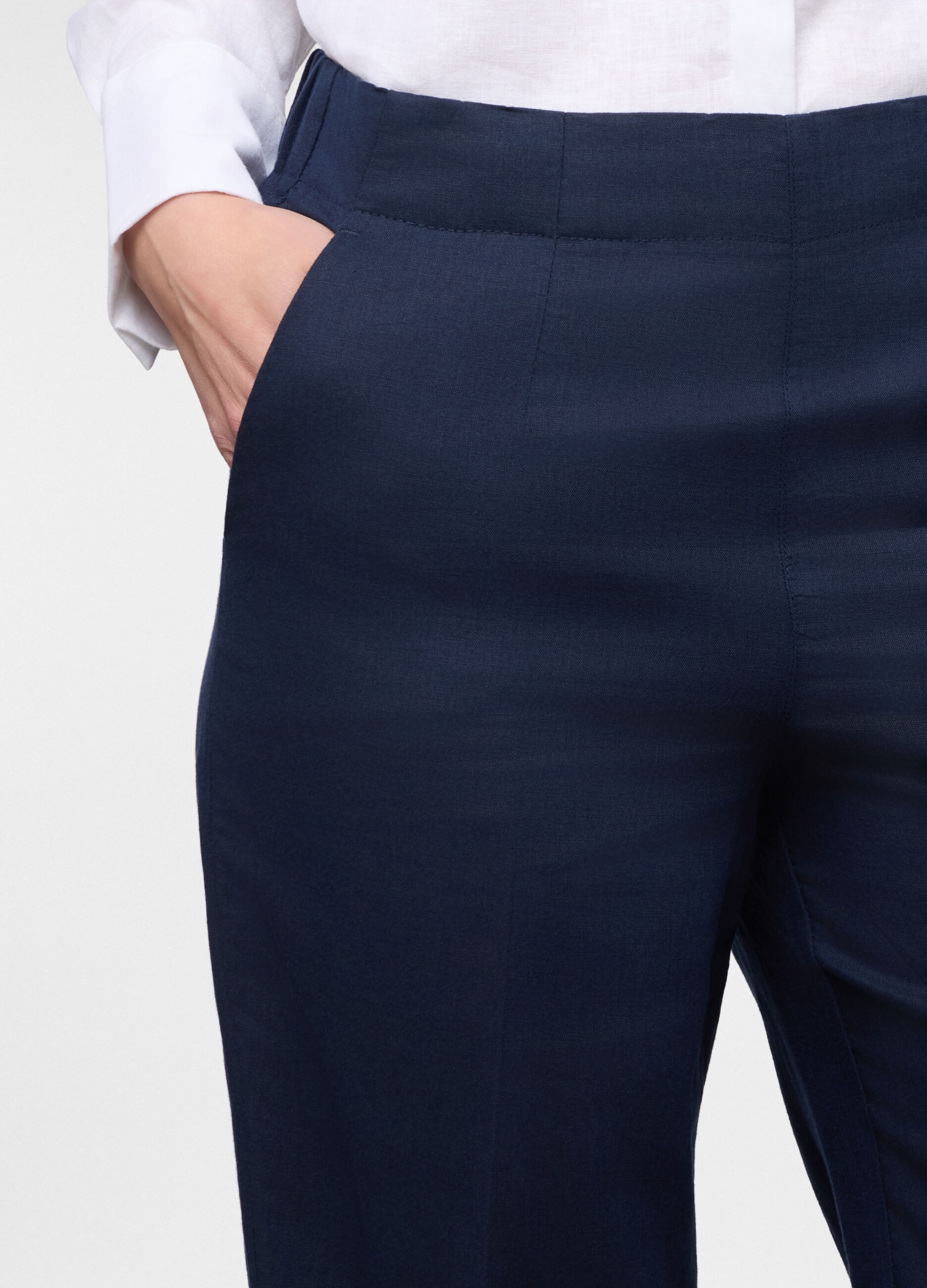 Pantaloni fit regular misto lino donna_2