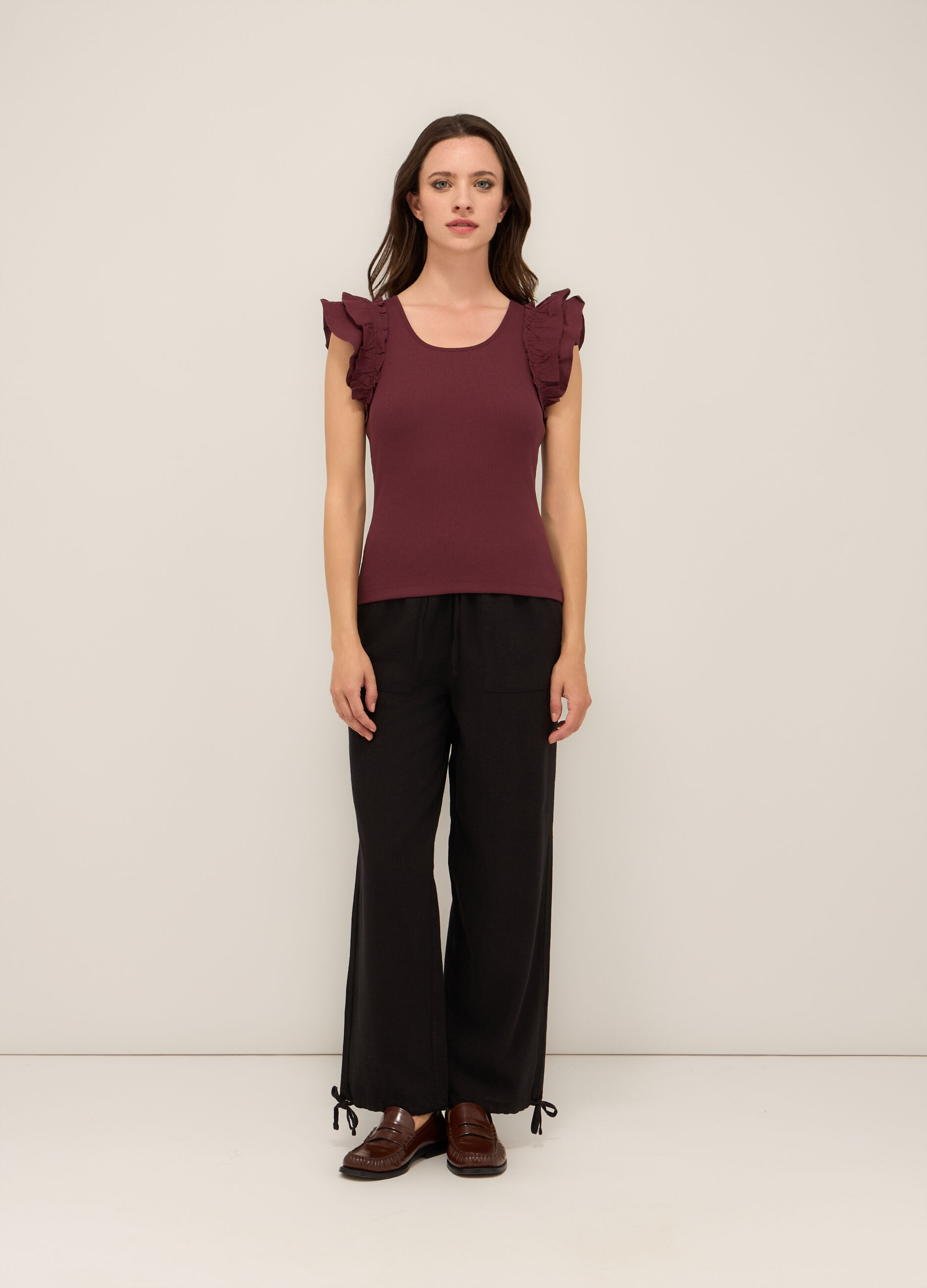Pantaloni misto lino donna_0