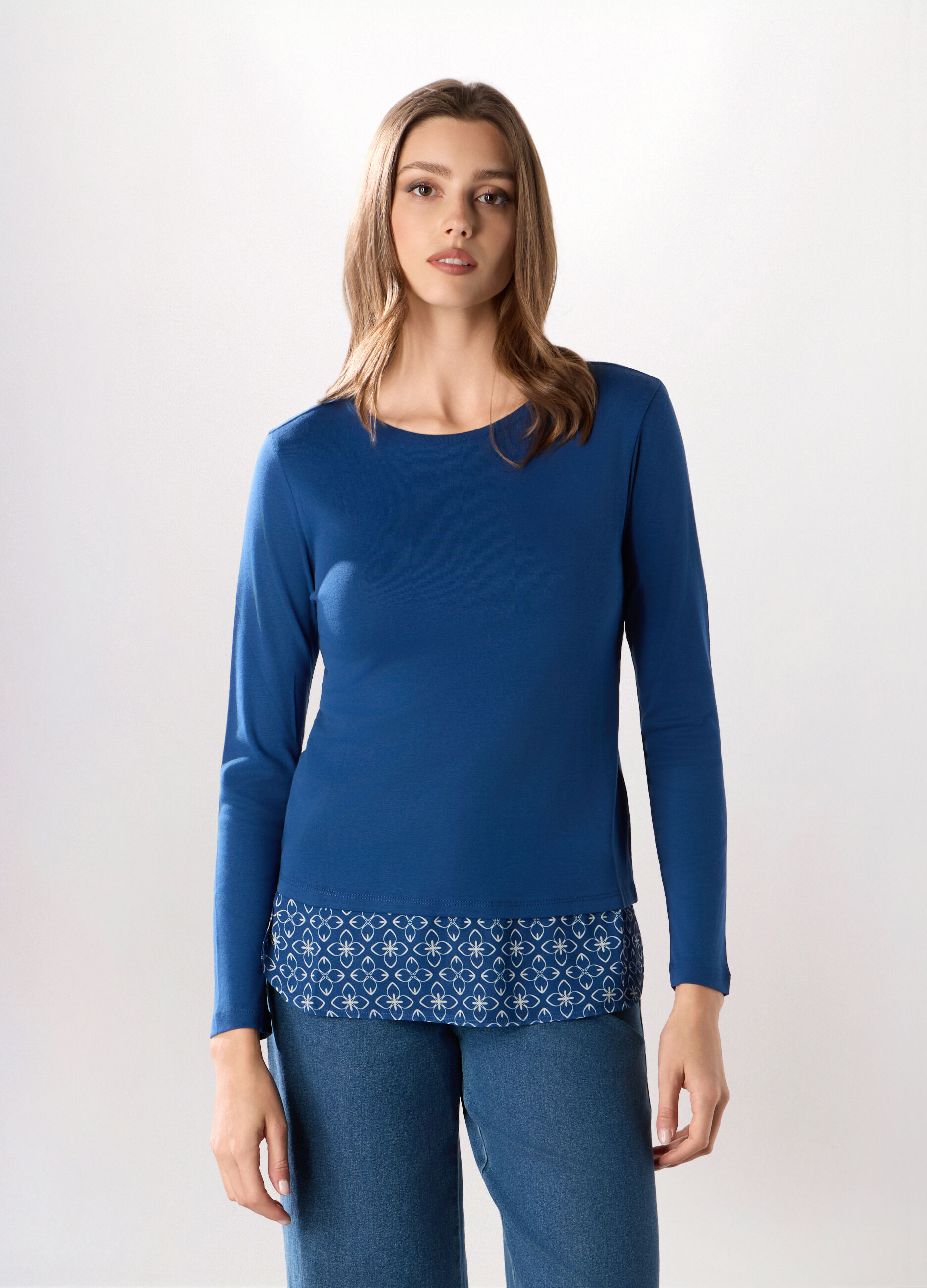 T-shirt in costina di puro cotone donna_0