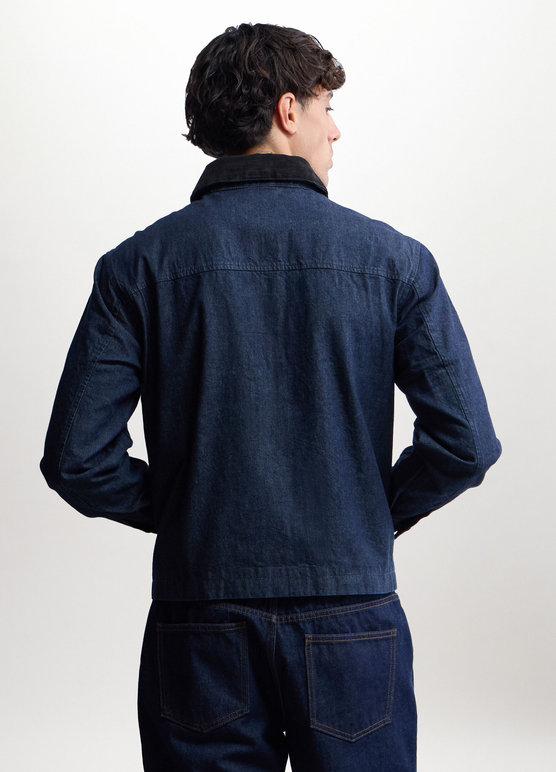 Giacca di jeans con colletto in velluto a coste uomo_1