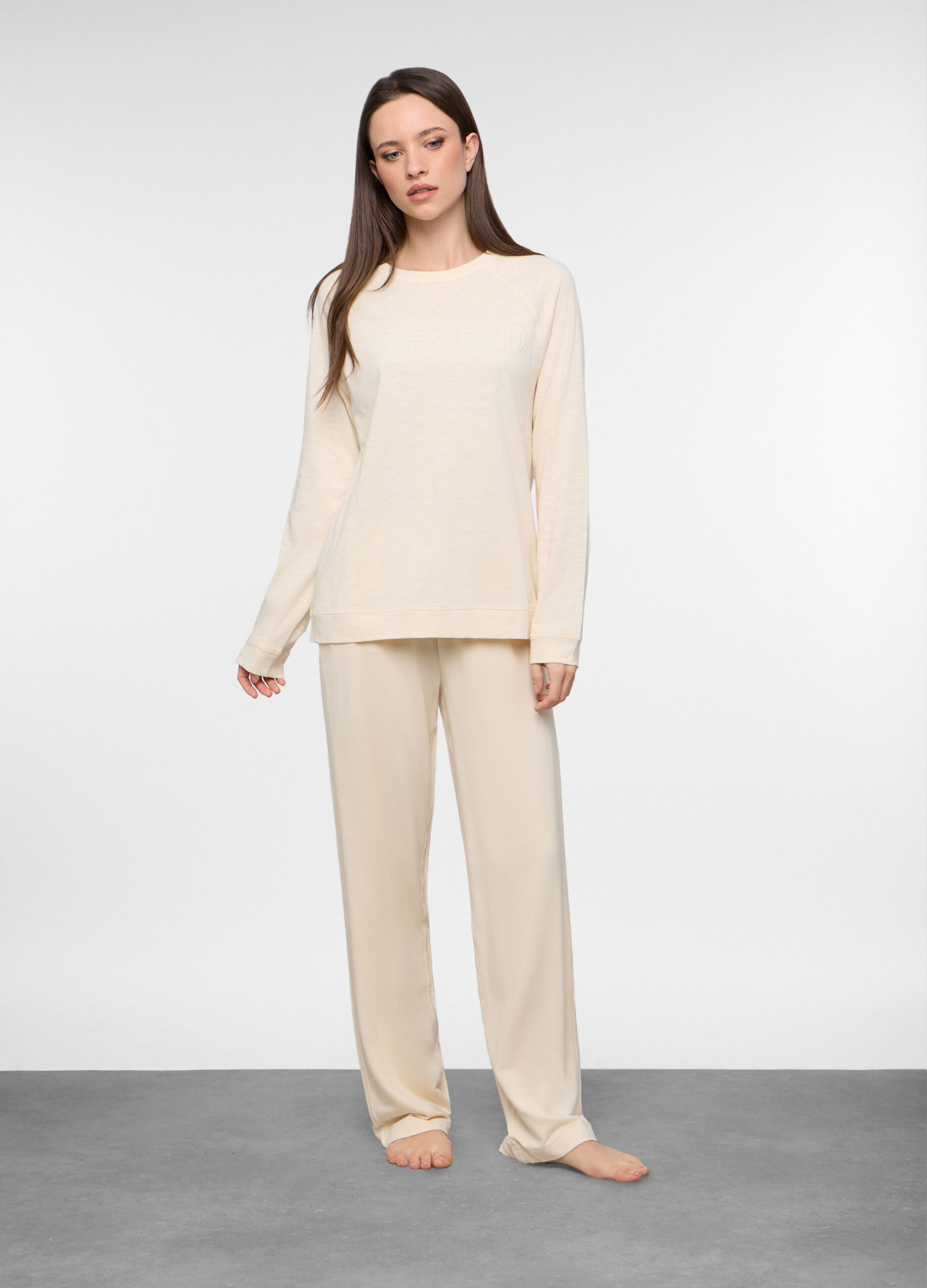 Set pigiama lungo in jersey slub di puro cotone donna_0