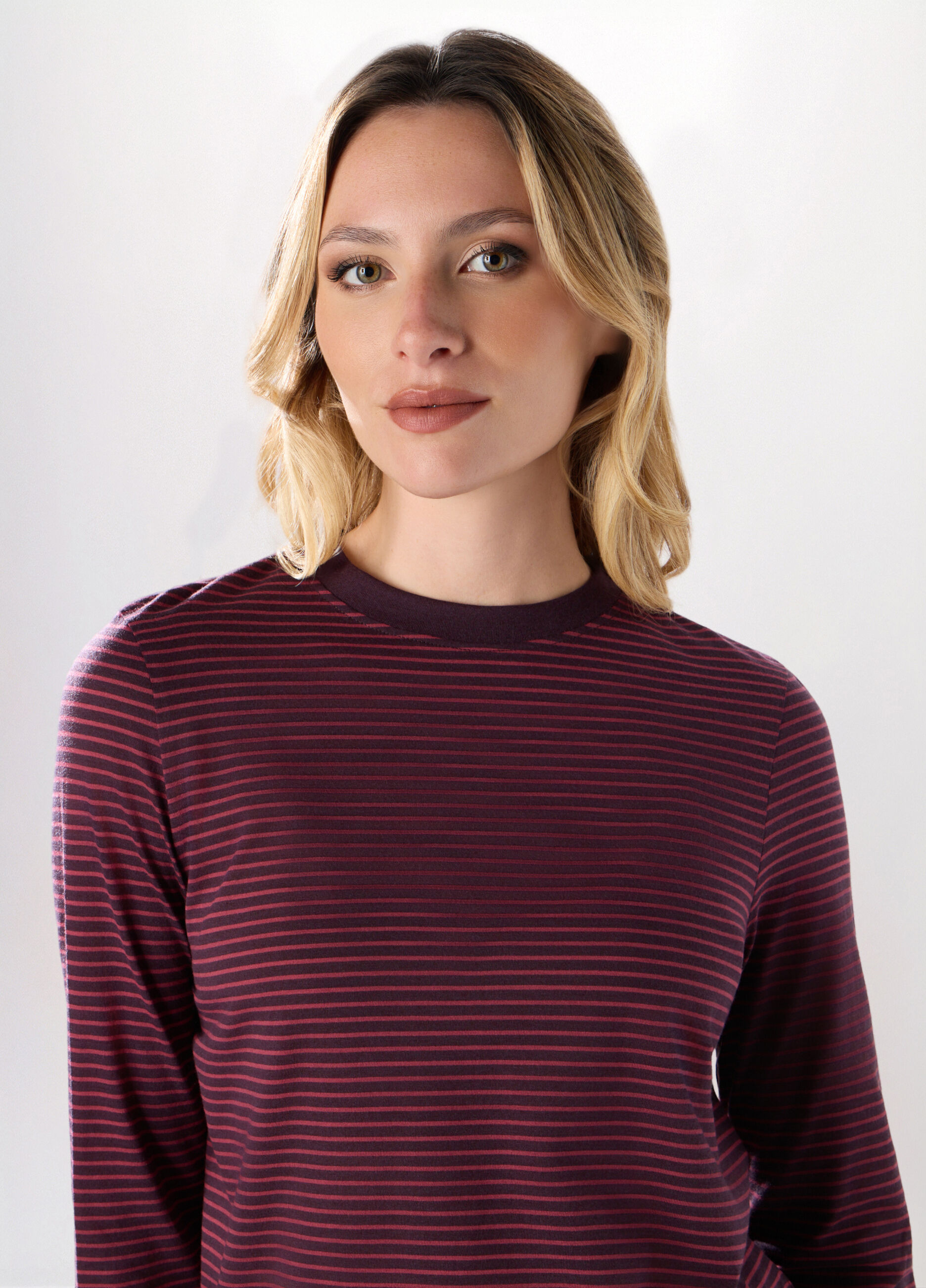 T-shirt misto viscosa a righe donna_2