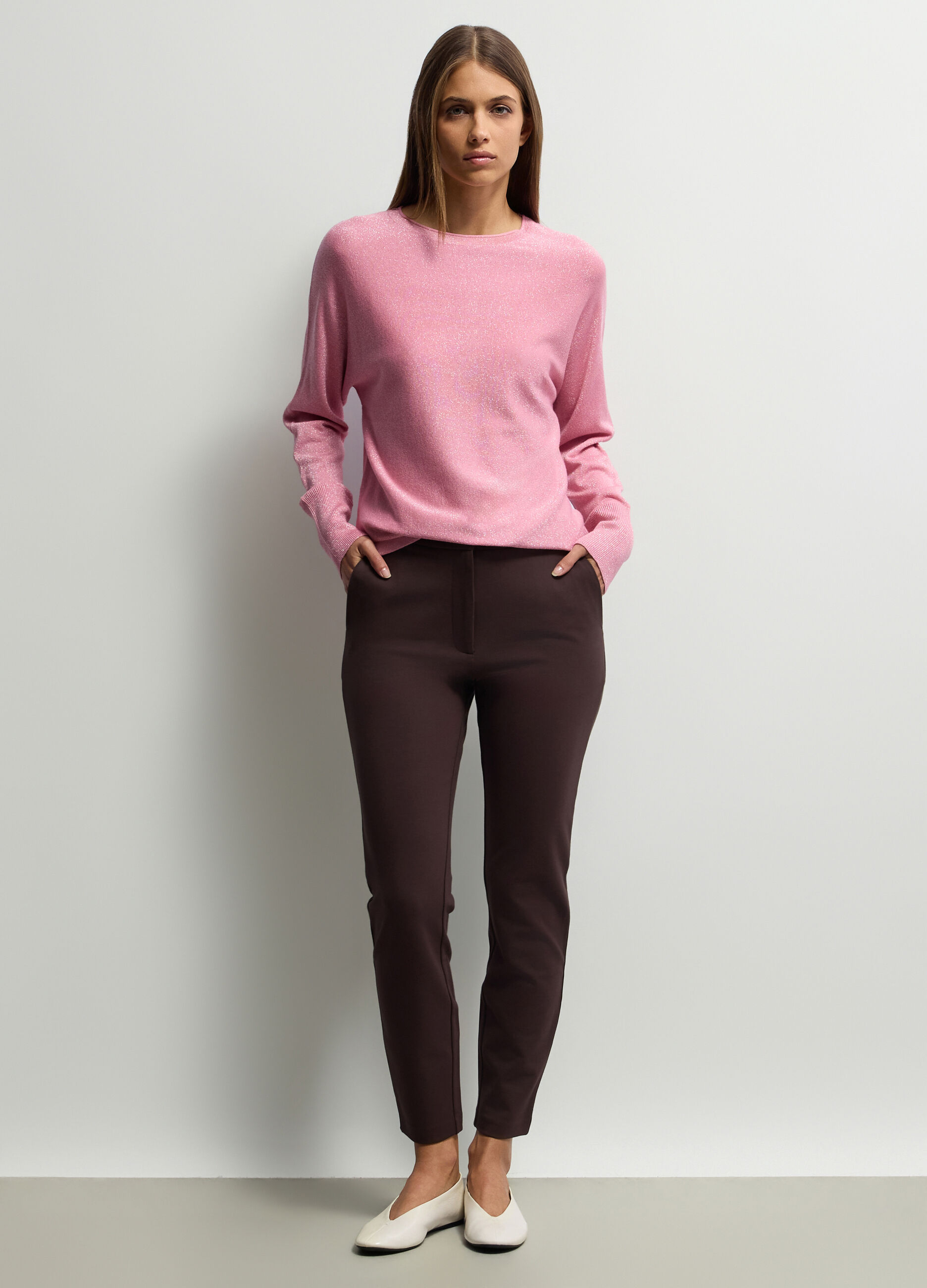 Pantaloni Fit Slim in Punto Milano di misto viscosa stretch donna_0