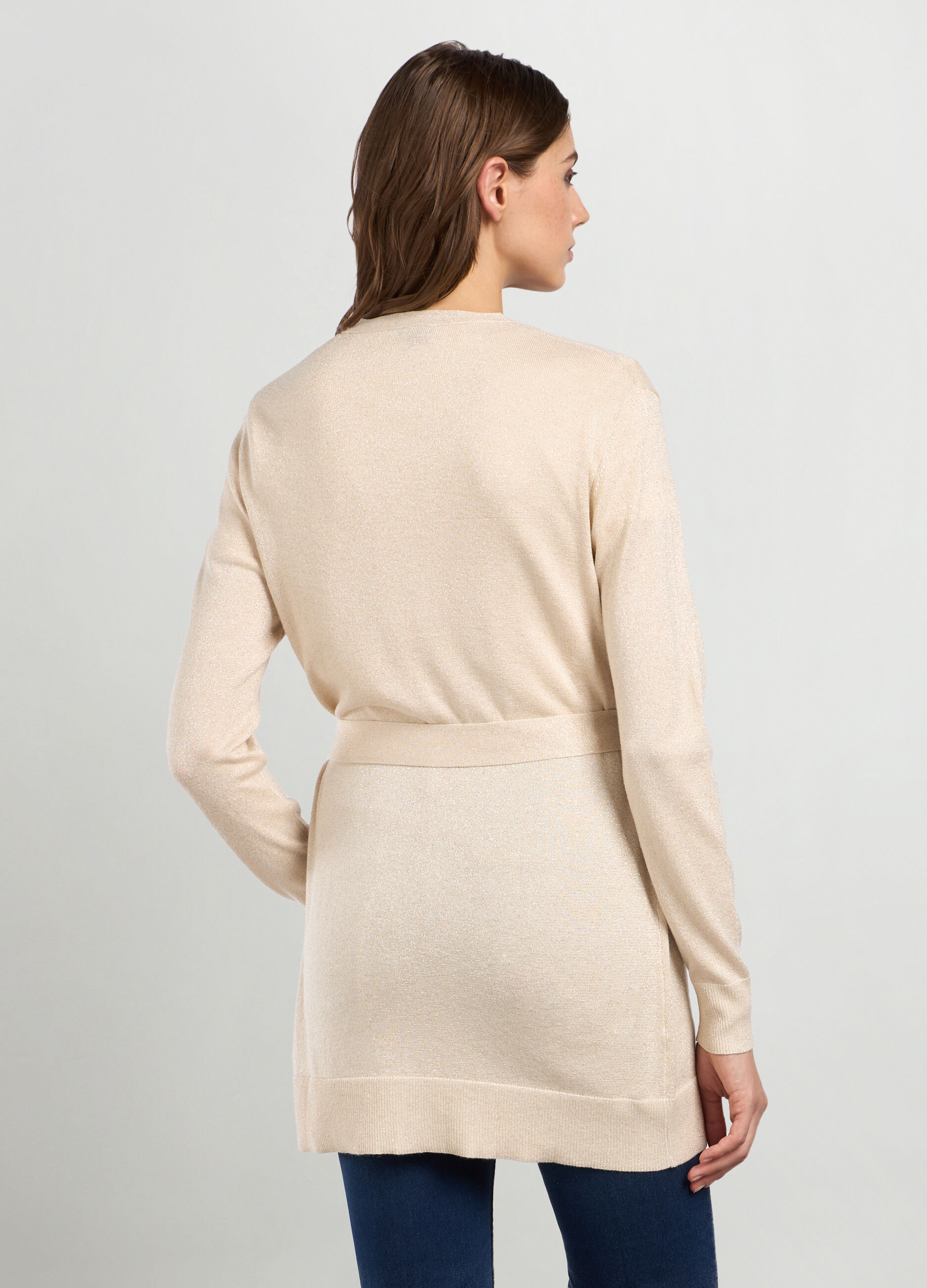 Cardigan tricot in misto viscosa e filo lurex donna_1