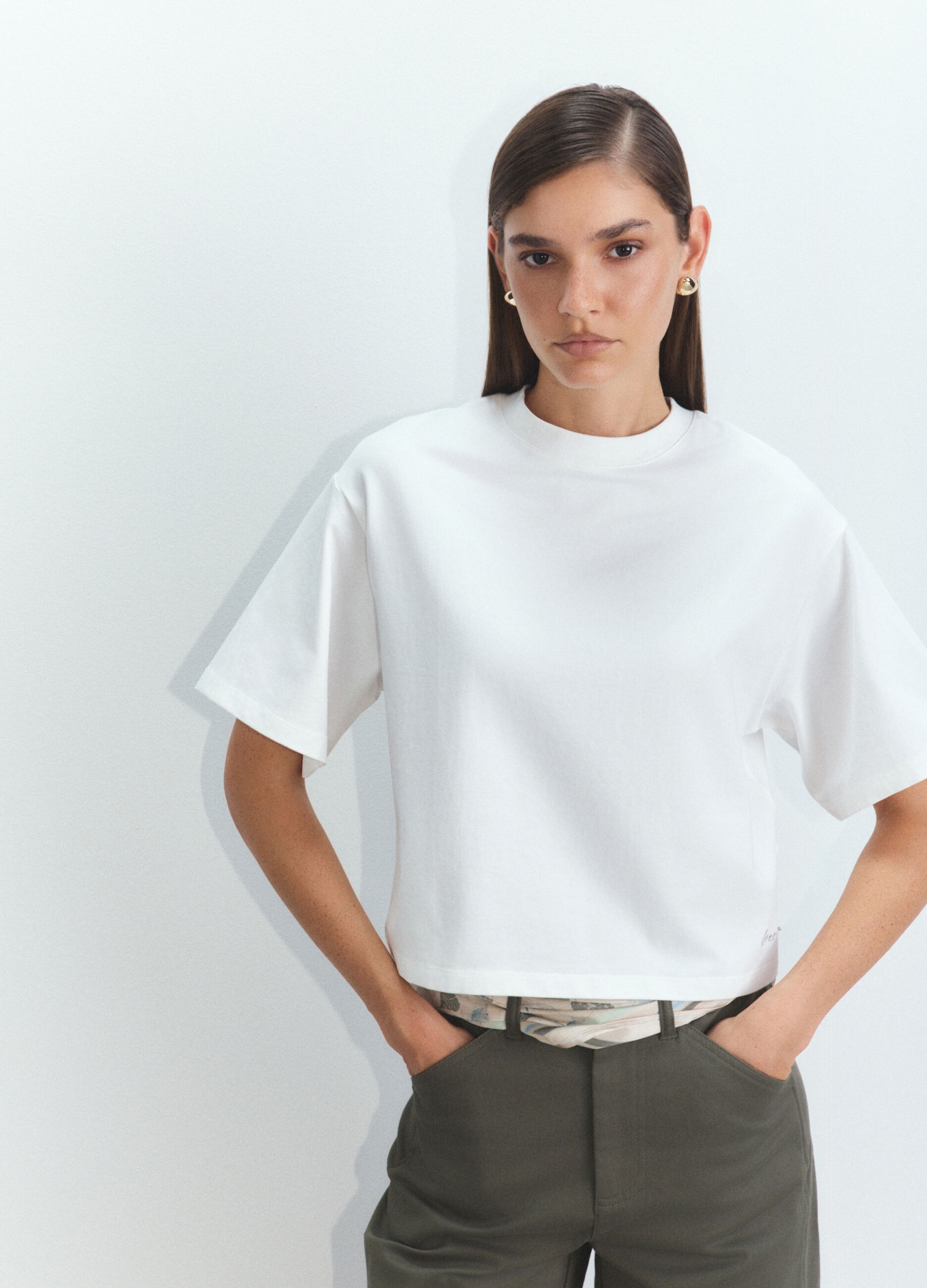 T-shirt girocollo Boxy Fit stretch donna_1