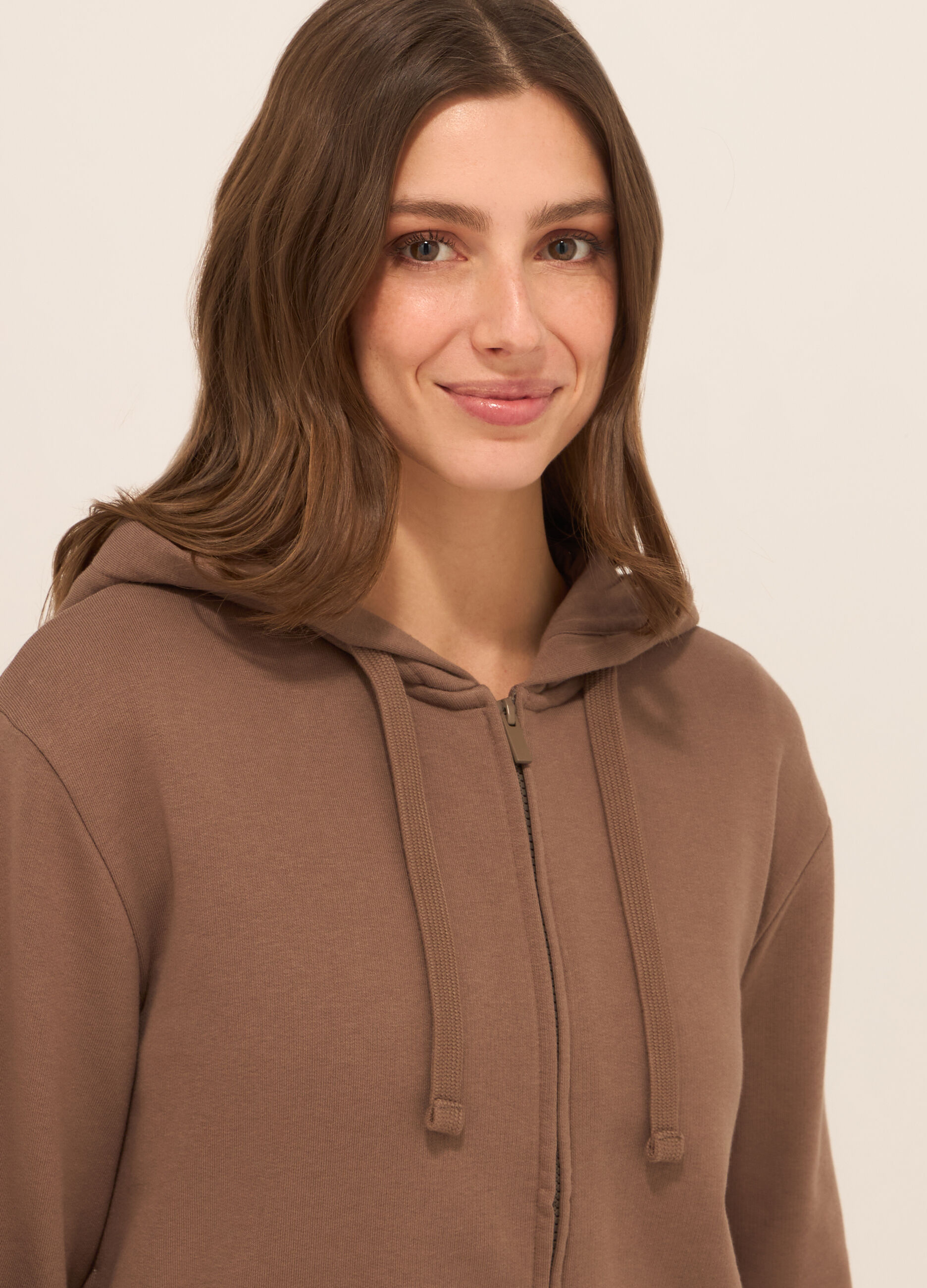 Felpa misto cotone con cappuccio donna_2