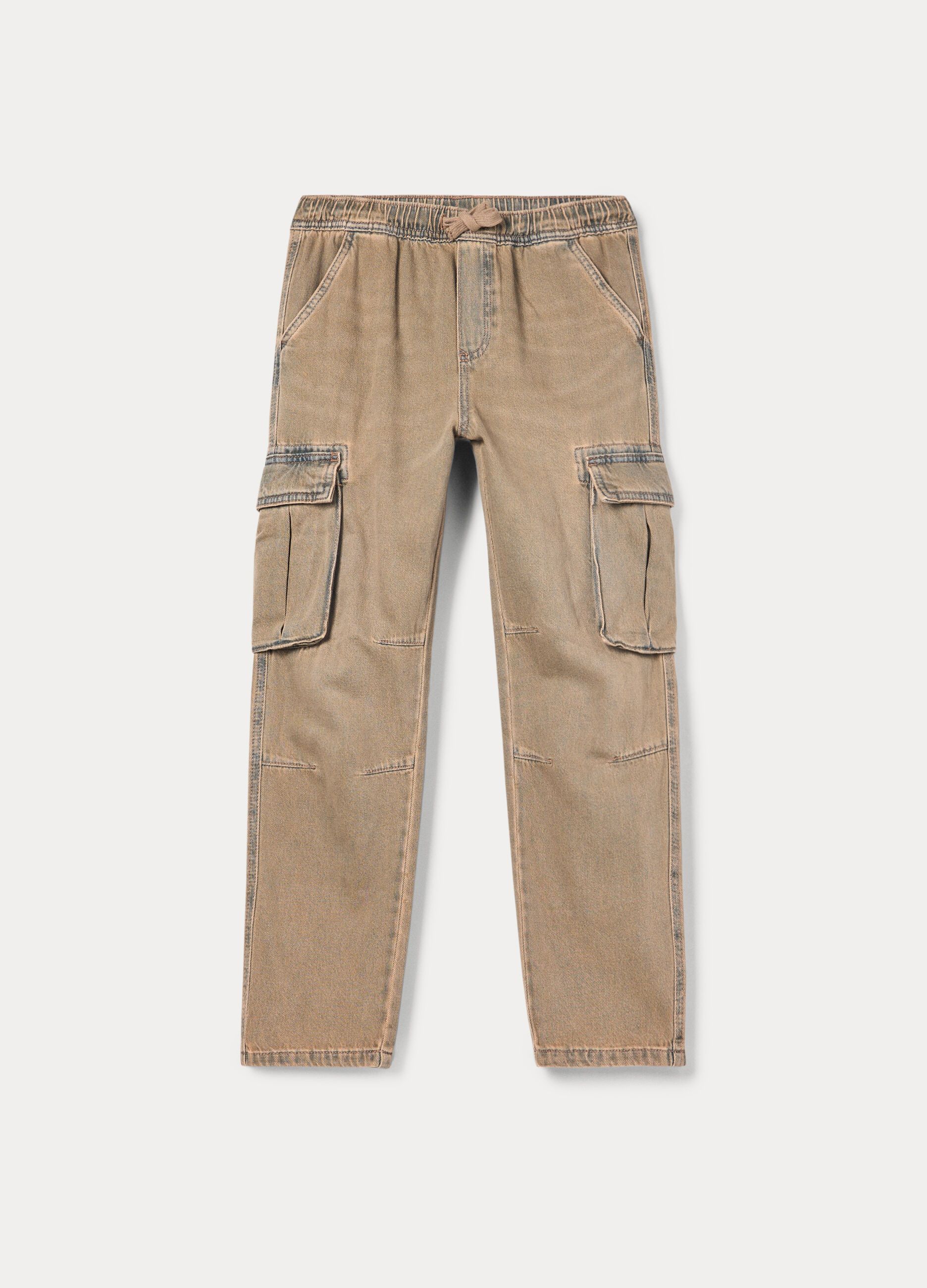 Pantaloni cargo regular fit in denim misto cotone bambino_0