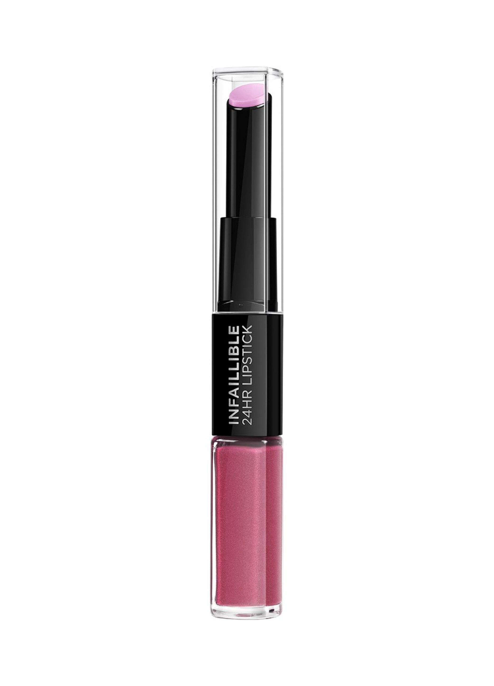 L'Oréal Paris Rossetto Balsamo 2in1 Infaillible 2 Step 24H, Rossetto a Lunga Tenuta, Balsamo Idratante, Effetto No Transfer, 214 Raspberry For Life._0