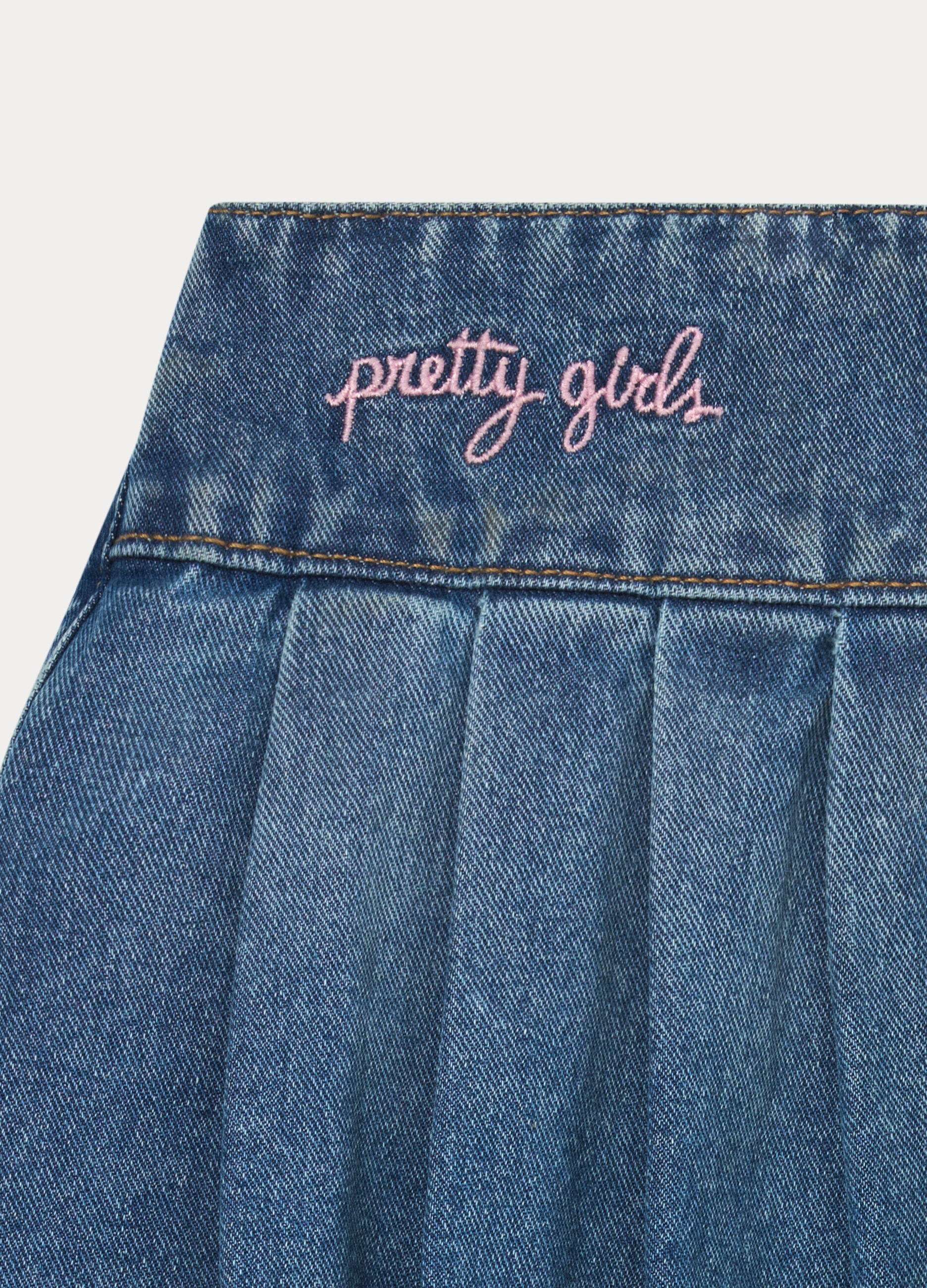 Gonna pantalone pliss&eacute; in denim di puro cotone bambina_2