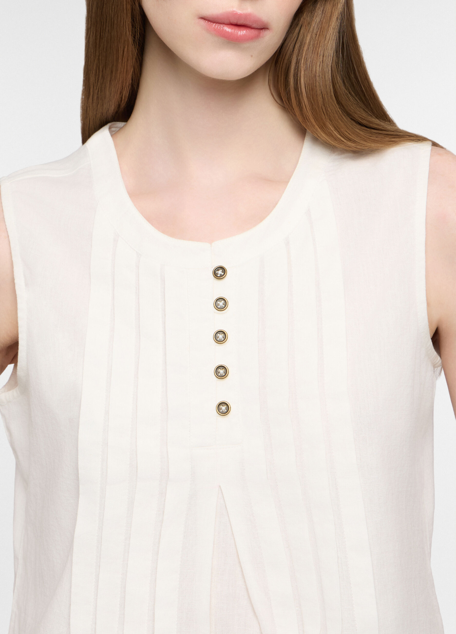 Blusa fit regular con scollo rotondo voile misto lino donna_2