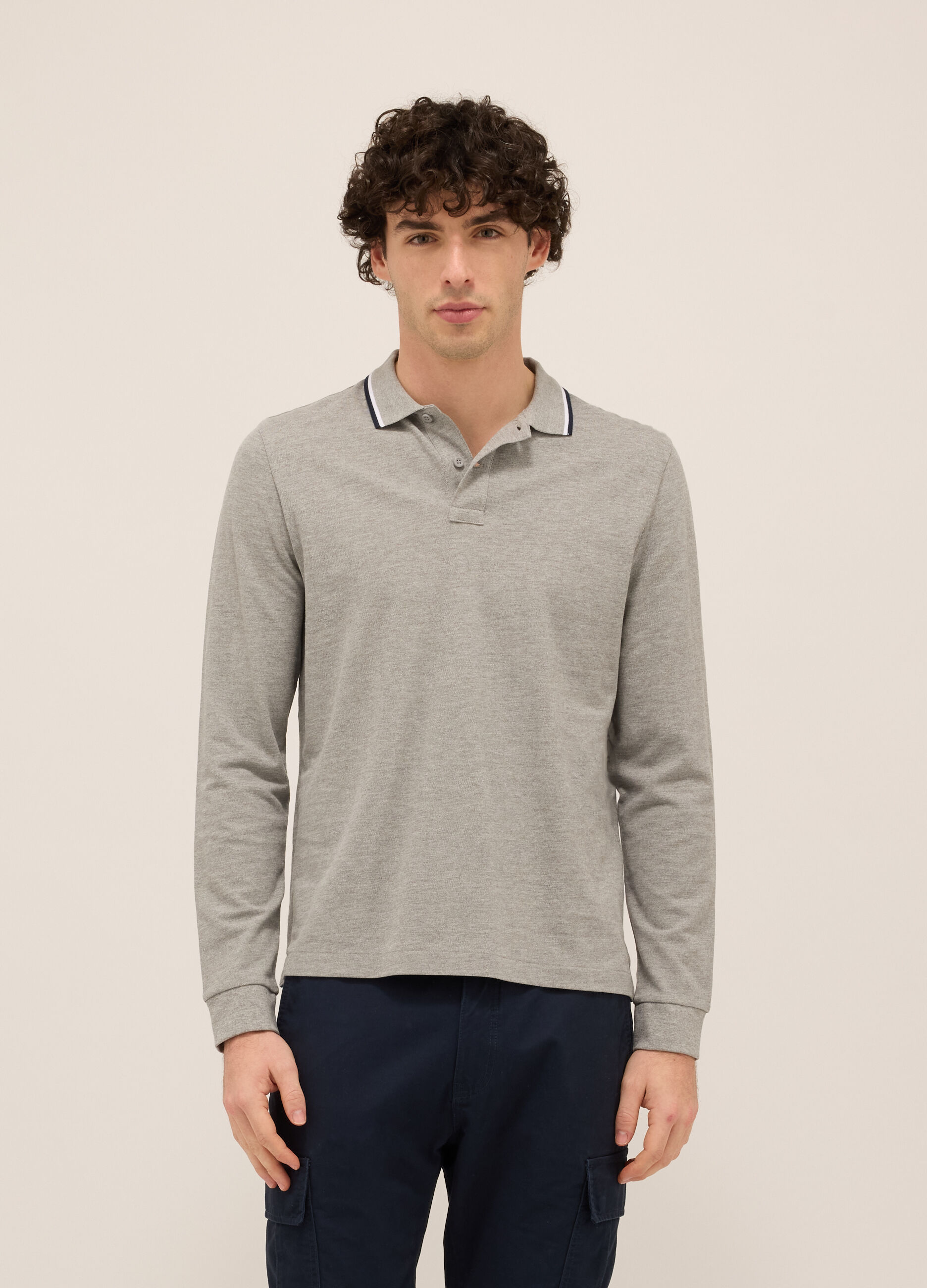 Polo a maniche lunghe in misto cotone uomo_0