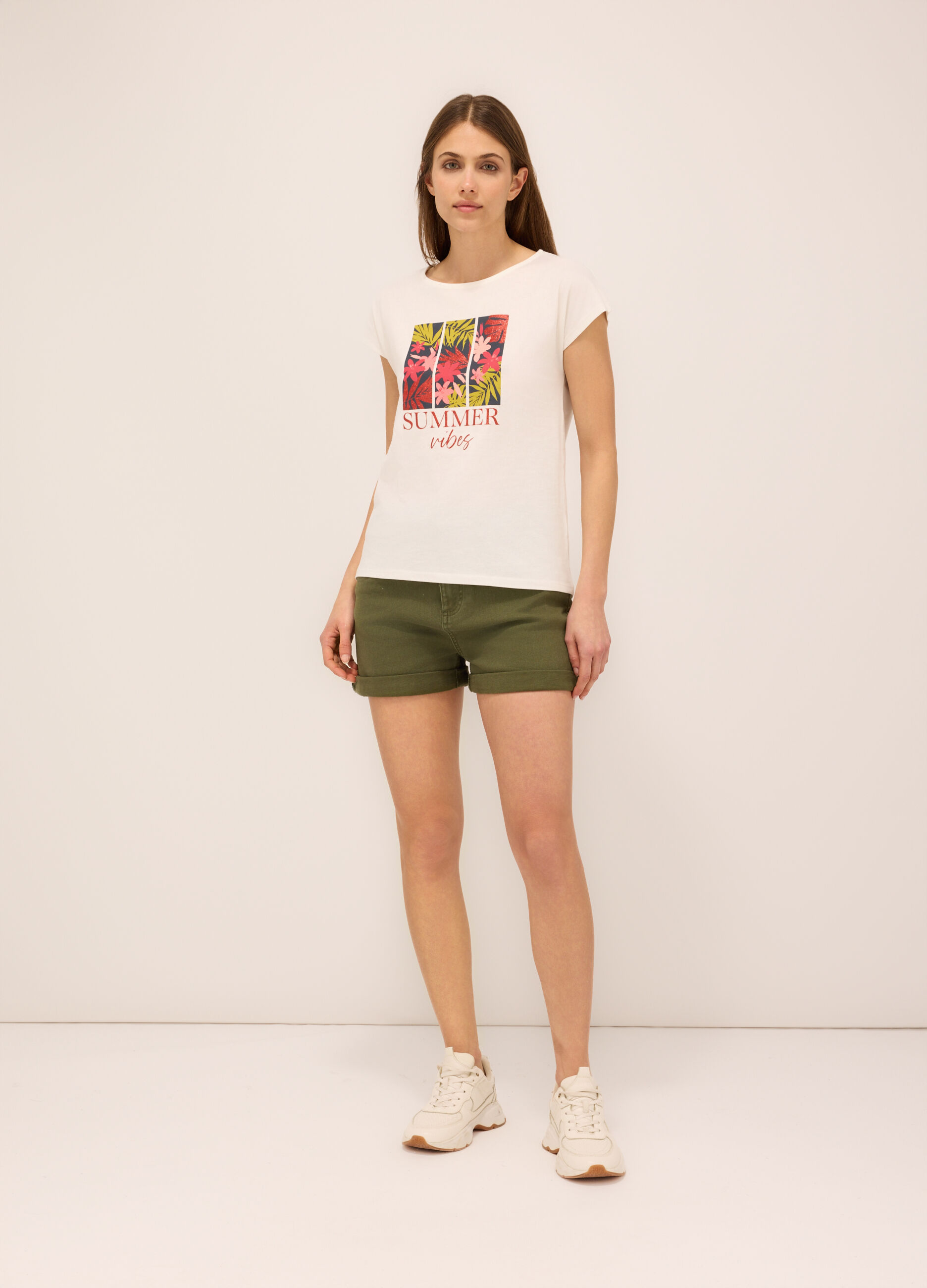 Shorts in denim di cotone stretch donna_0