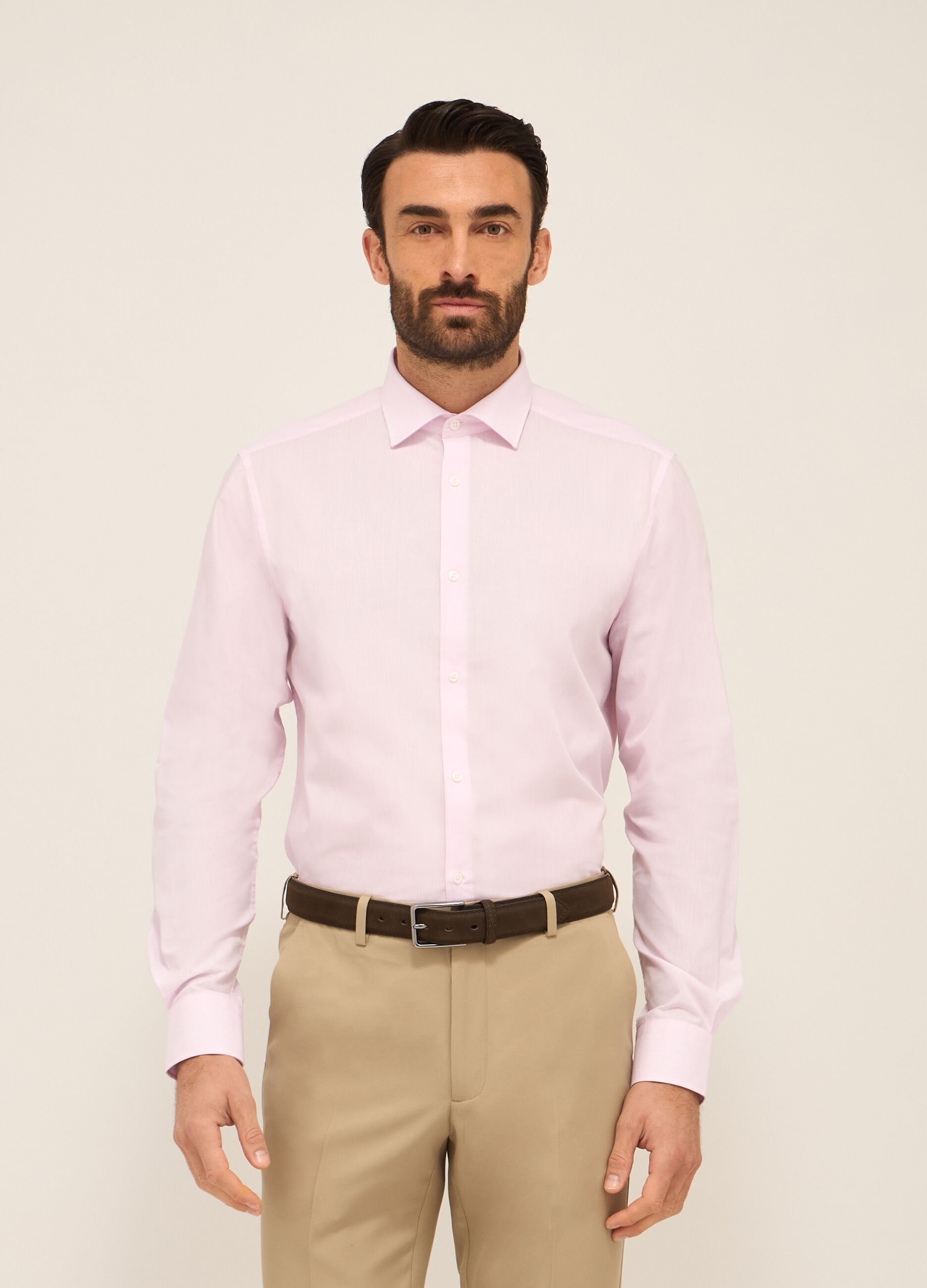 Camicia regular fit in misto cotone a micro-righe uomo_0