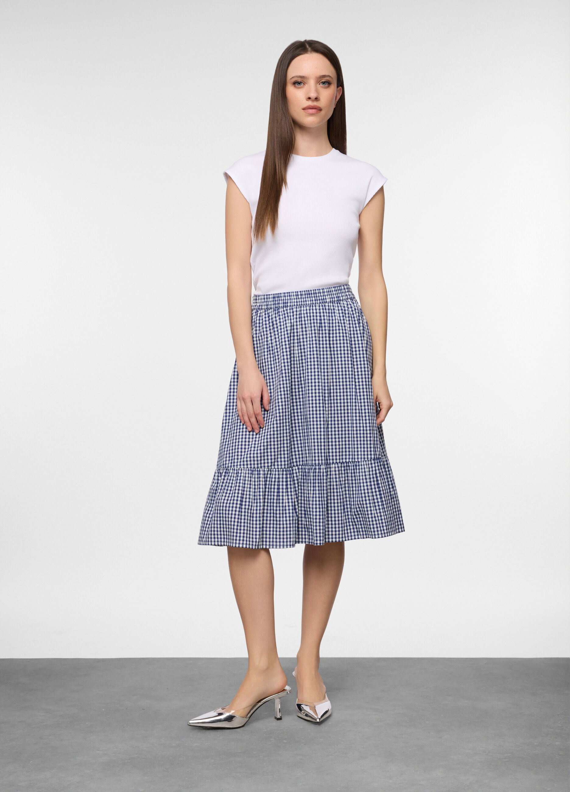 Gonna in popeline di puro cotone donna_0