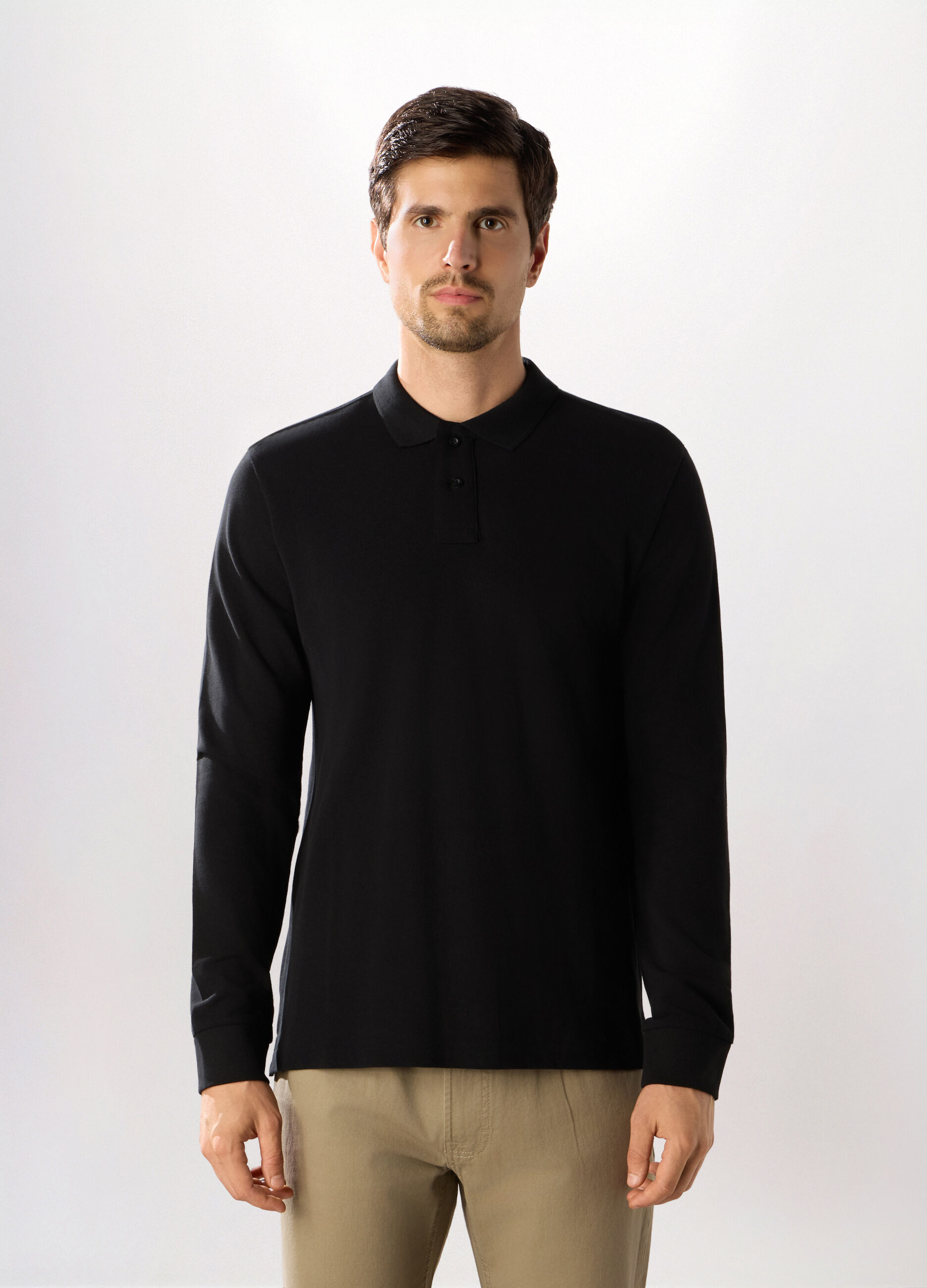 Polo a maniche lunghe in cotone piquet uomo_0