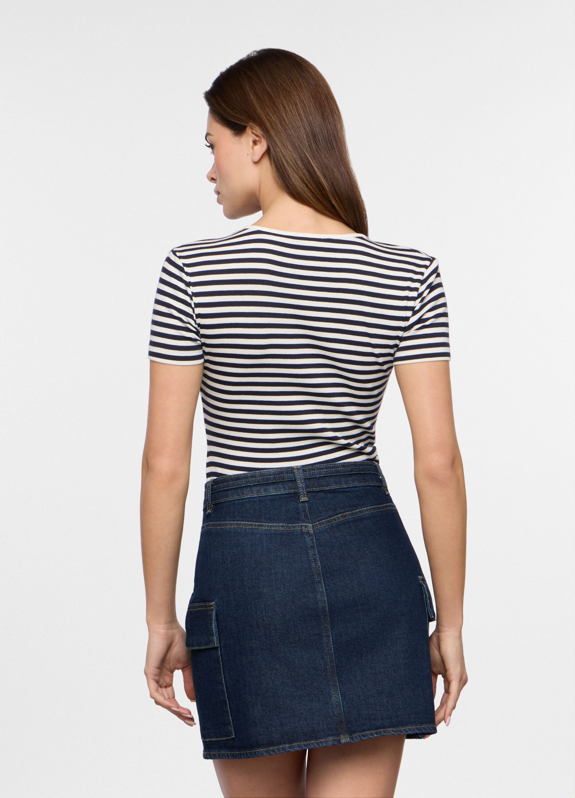 T-shirt in costina di cotone stretch donna_1